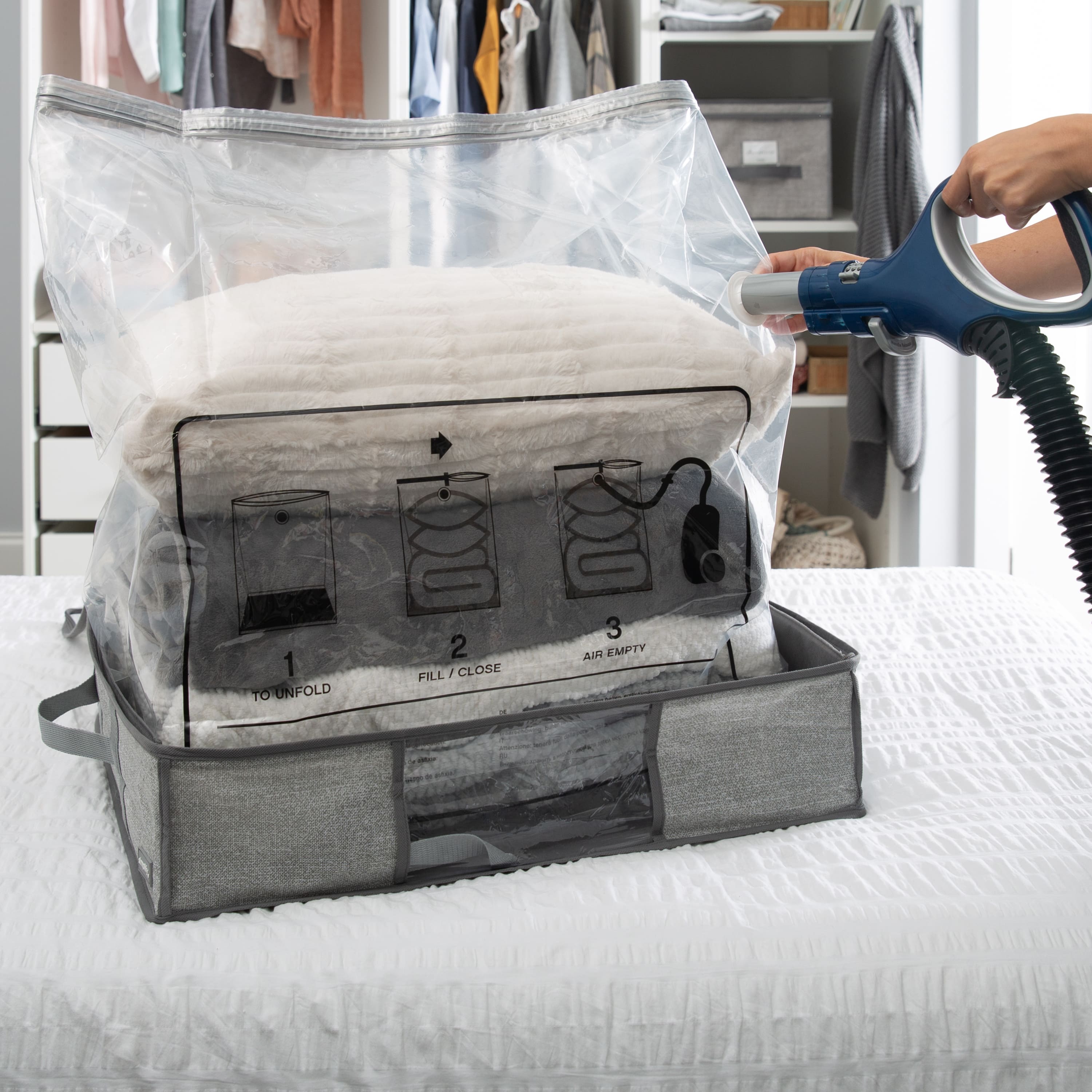 Simplify Heather Gray 2-in-1 Under The Bed Vacuum Storage Bag & Tote