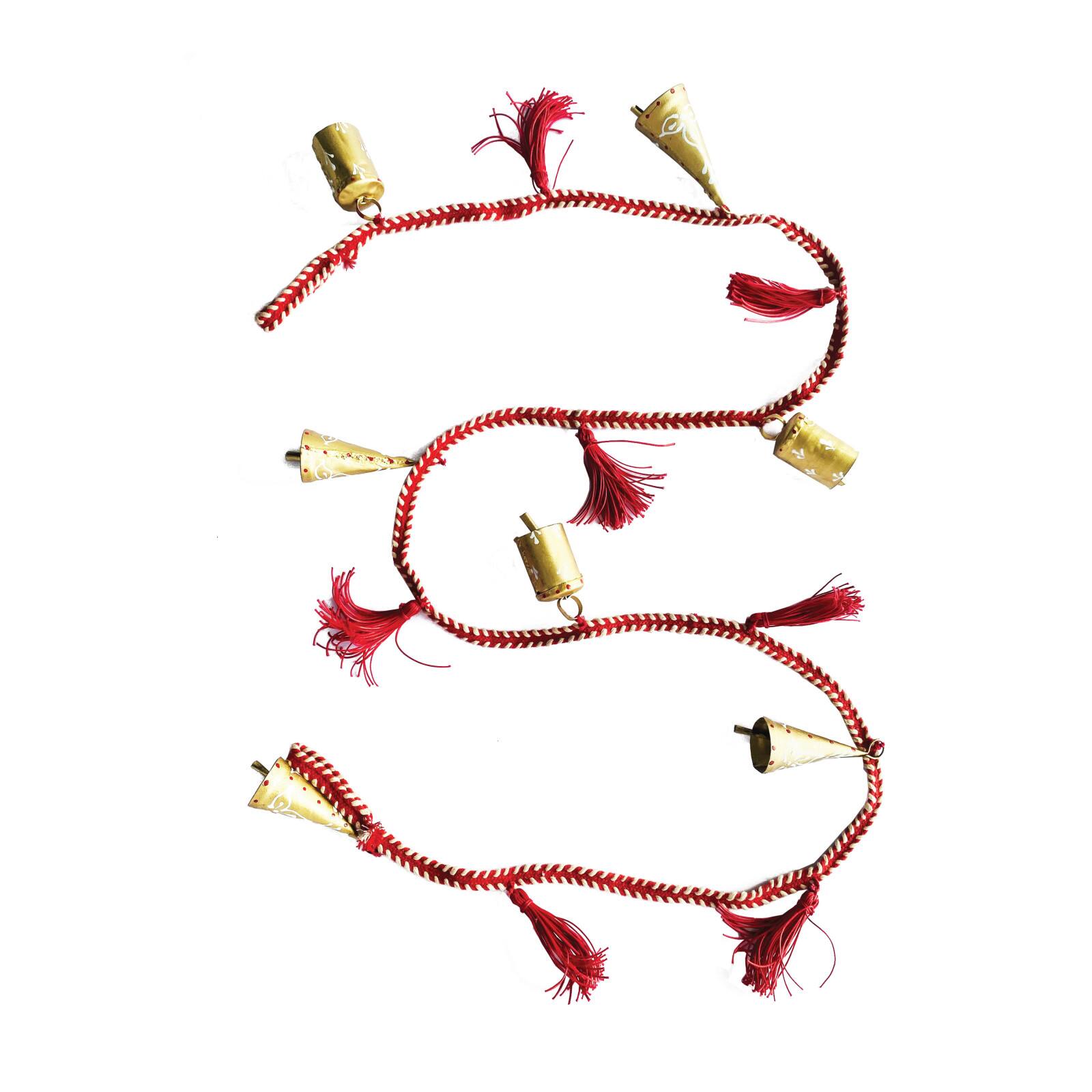 Hello Honey® 6ft. Red & White Painted Metal Bells & Cotton Tassels Garland