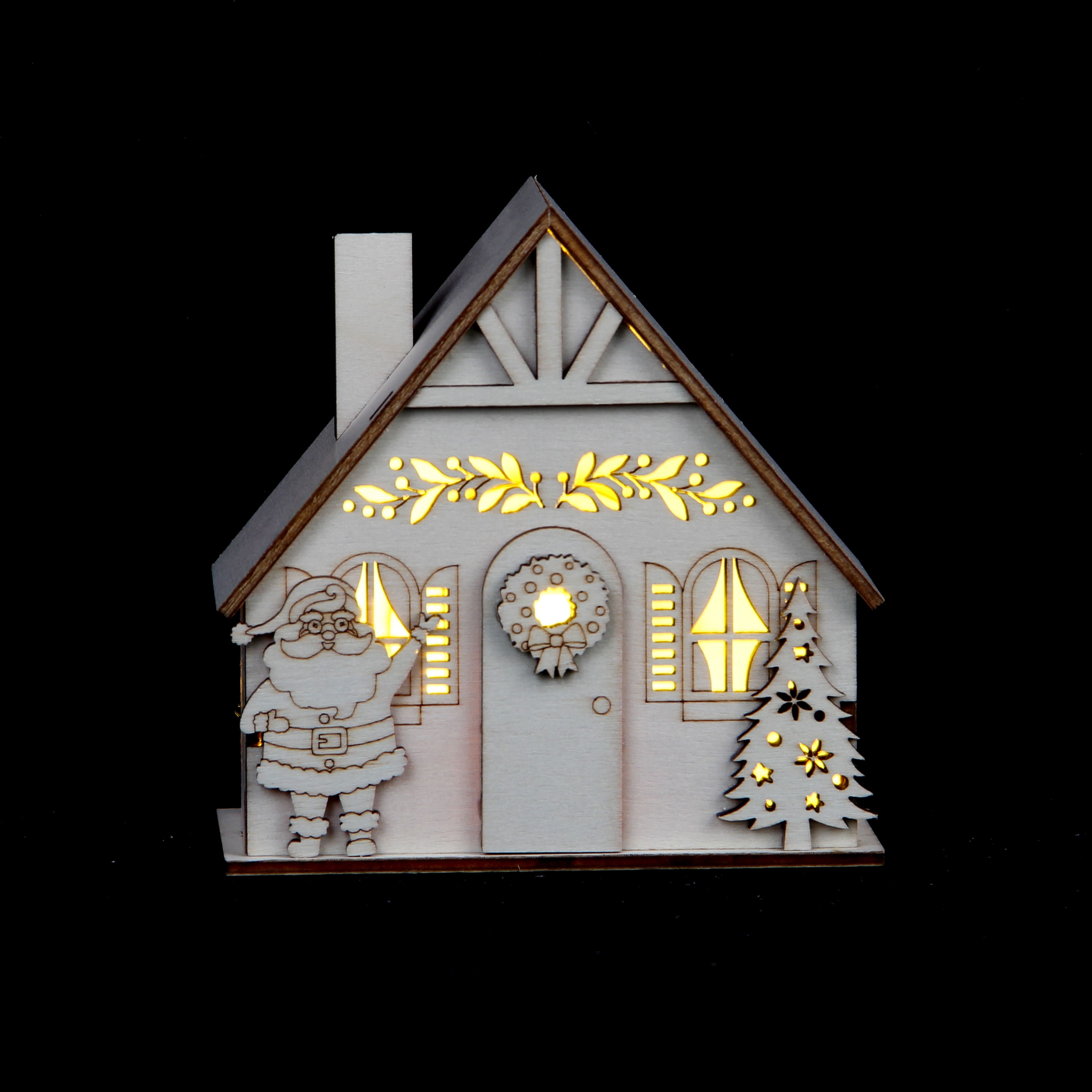 Maison de village du père Noël en bois avec DEL à décorer soi-même de Make Market