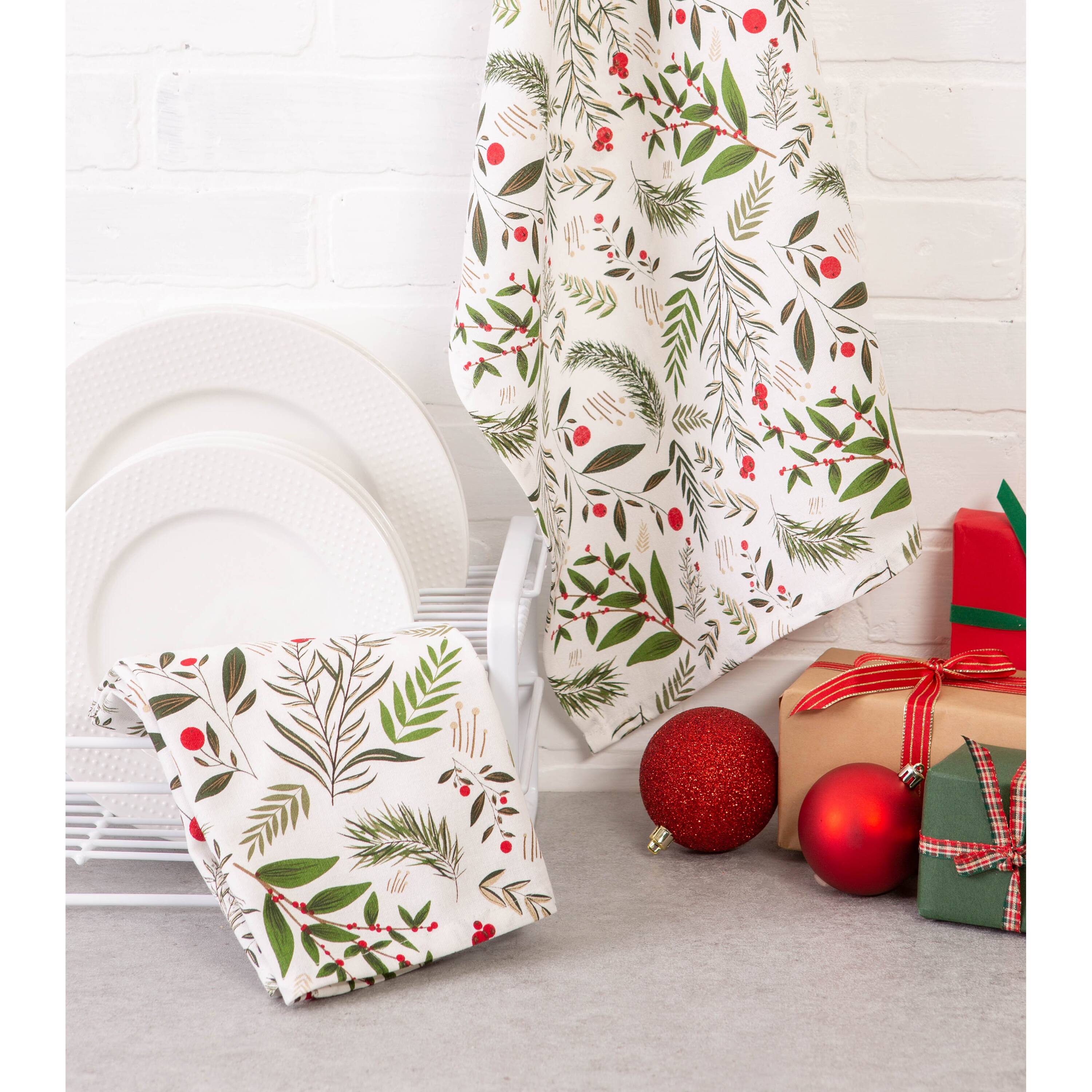 DII&#xAE; Holiday Sprigs Printed Dishtowel Set