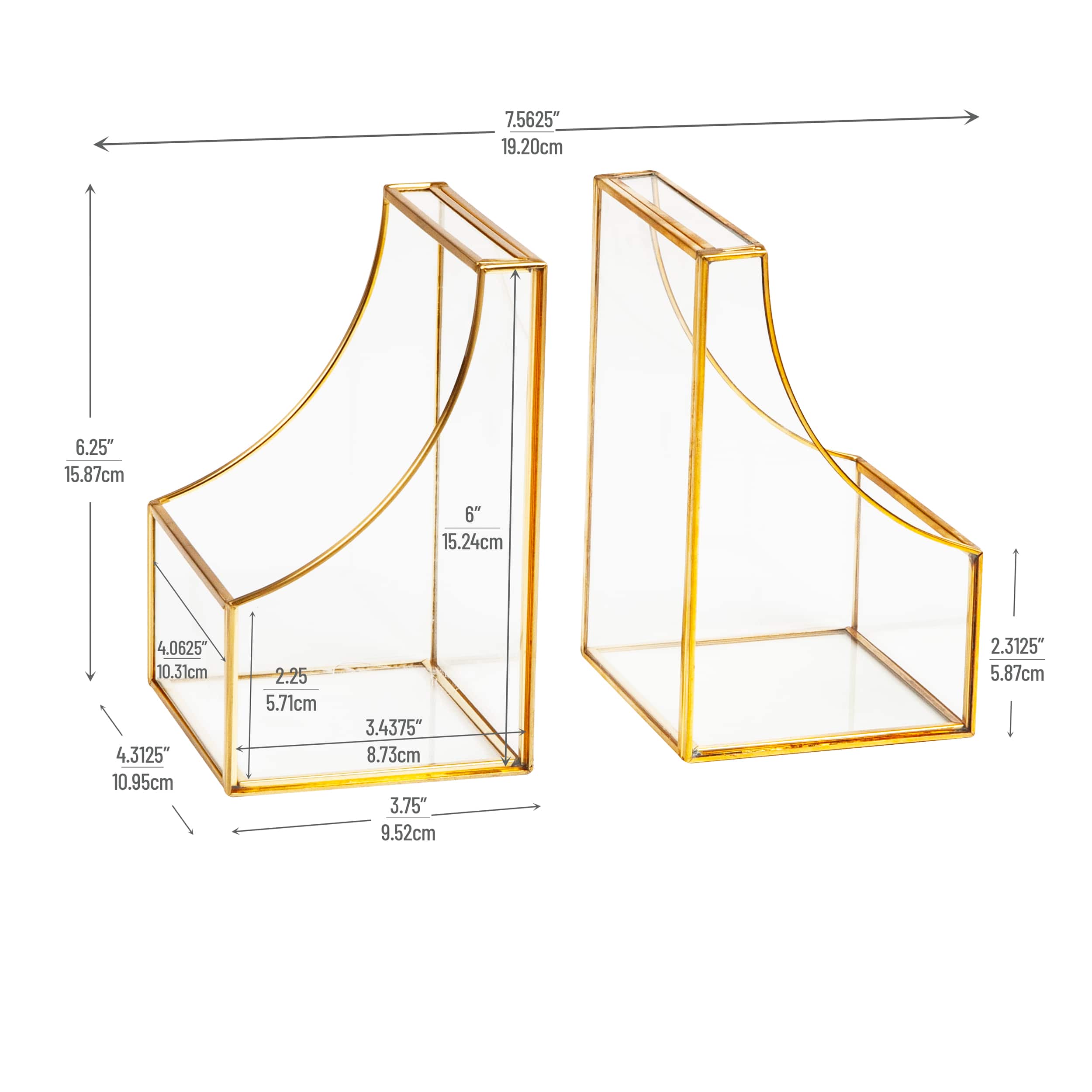 Mind Reader Decorative Bookends, Contemporary, Books, Magazines, Office Decor, Office, Metal, Set of 2, Gold