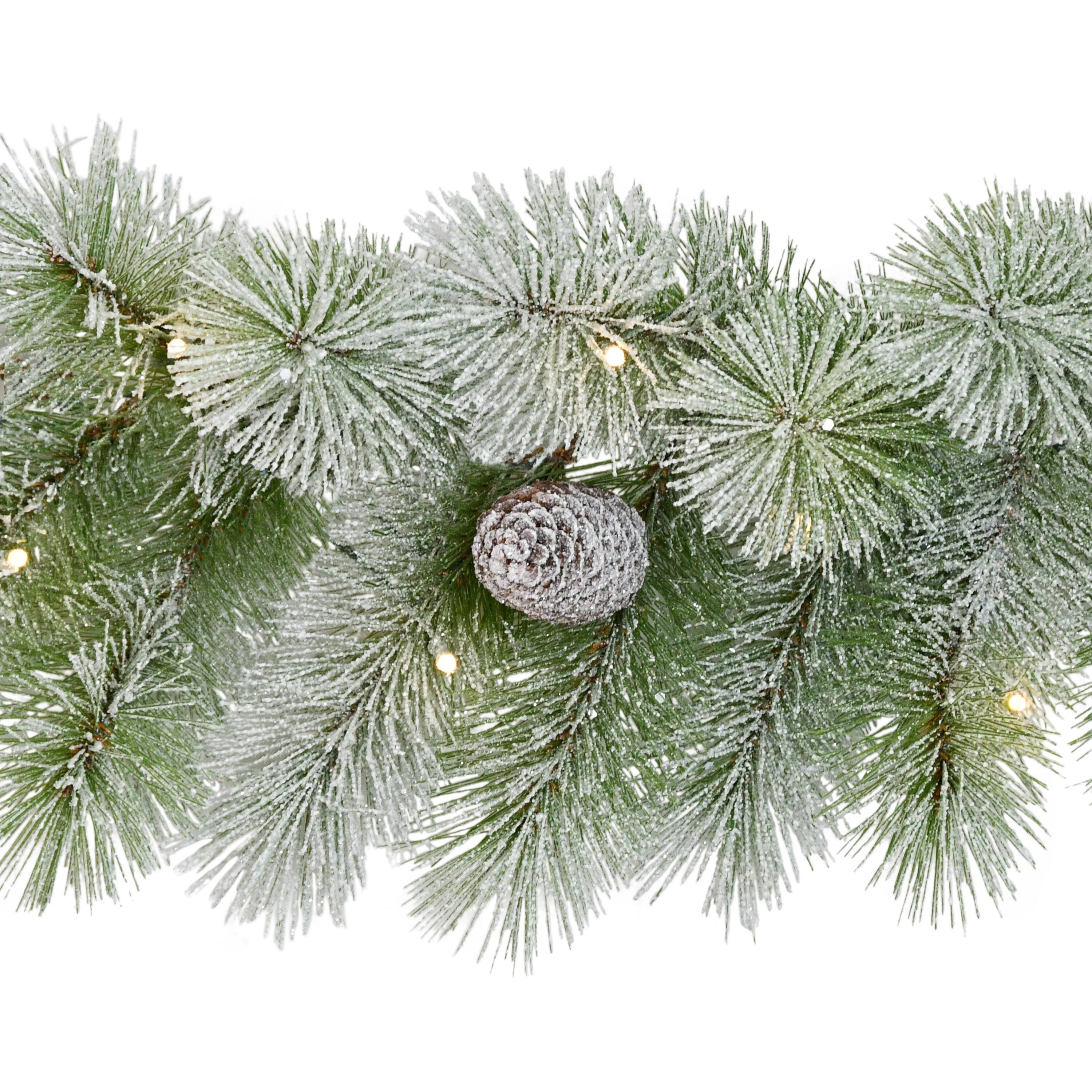 9ft. Pre-Lit Flocked Garland with Warm White LED Lights