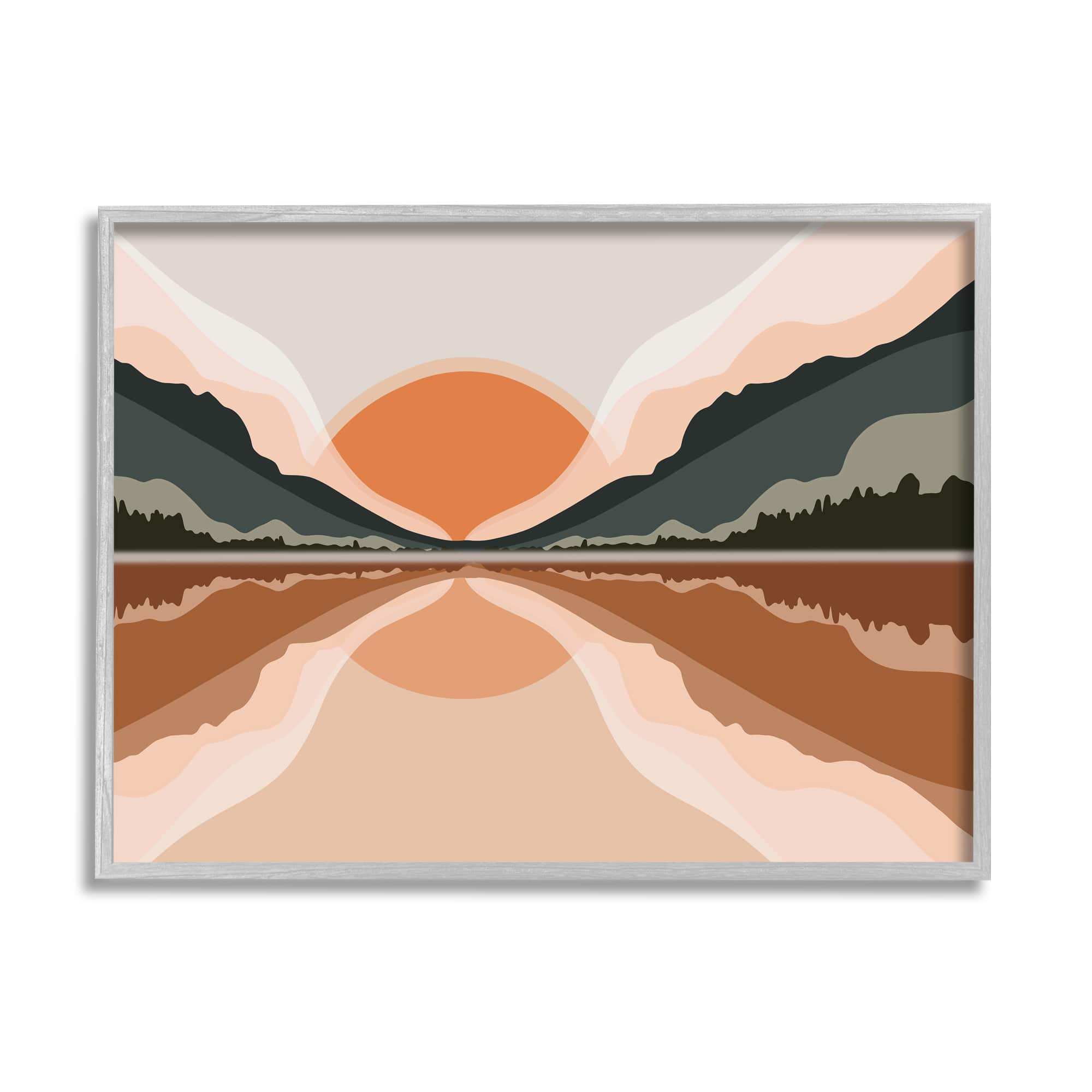 Stupell Industries Misty Sunrise Geometric Green Mountain Lake Reflection in Gray Frame Wall Art