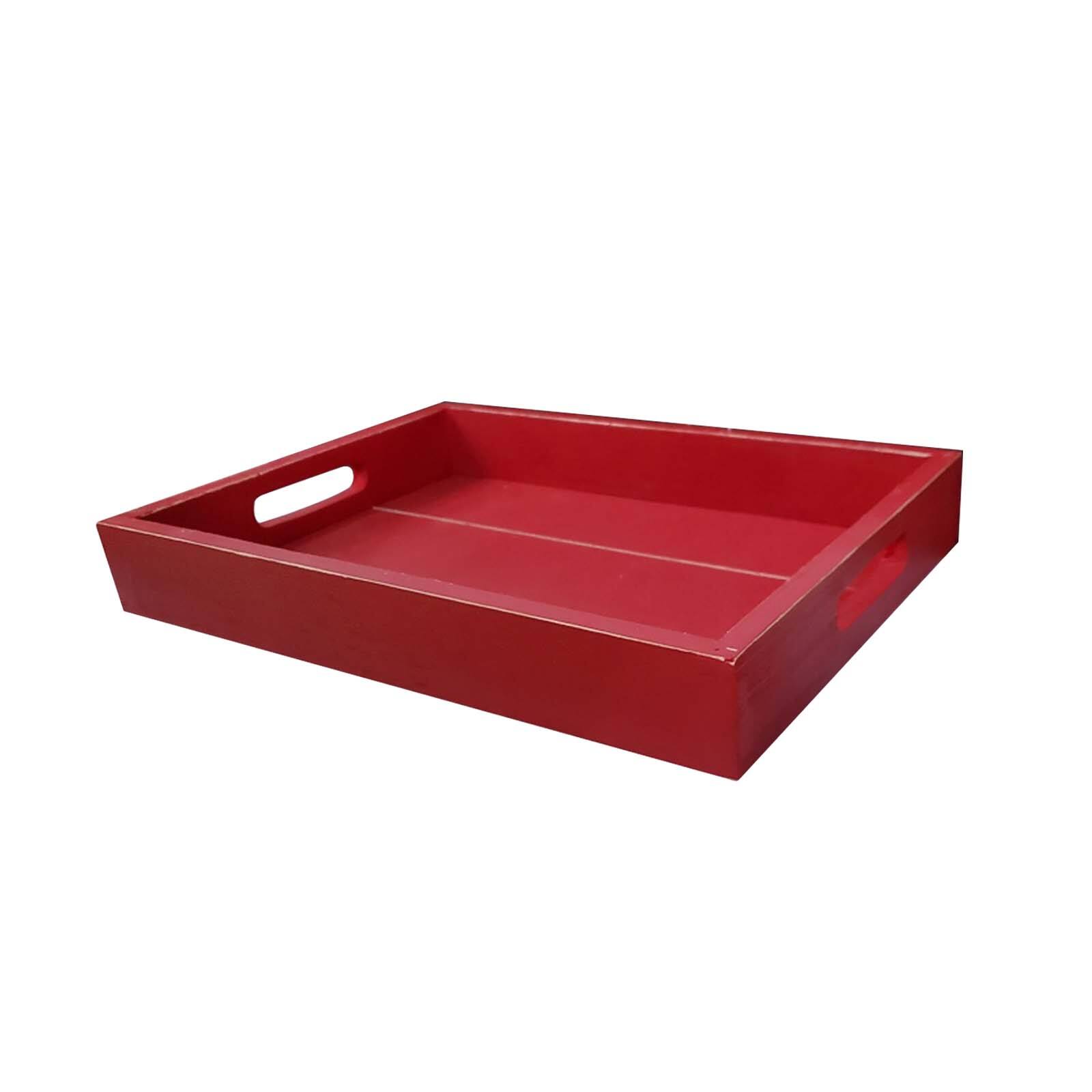 red wooden tray
