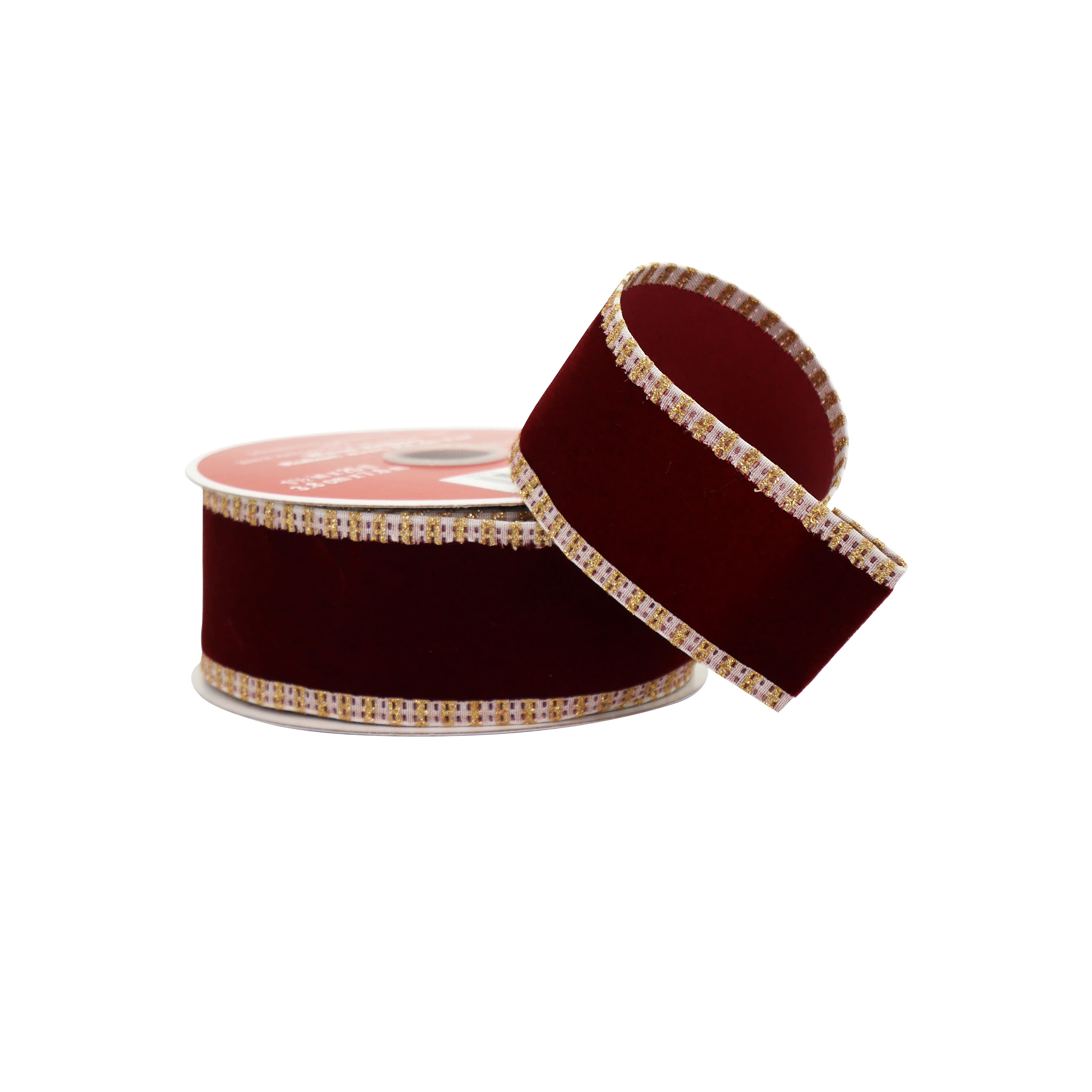 1.5&#x22; x 25ft. Burgundy with Gold Edges Wired Ribbon by Celebrate It&#xAE;