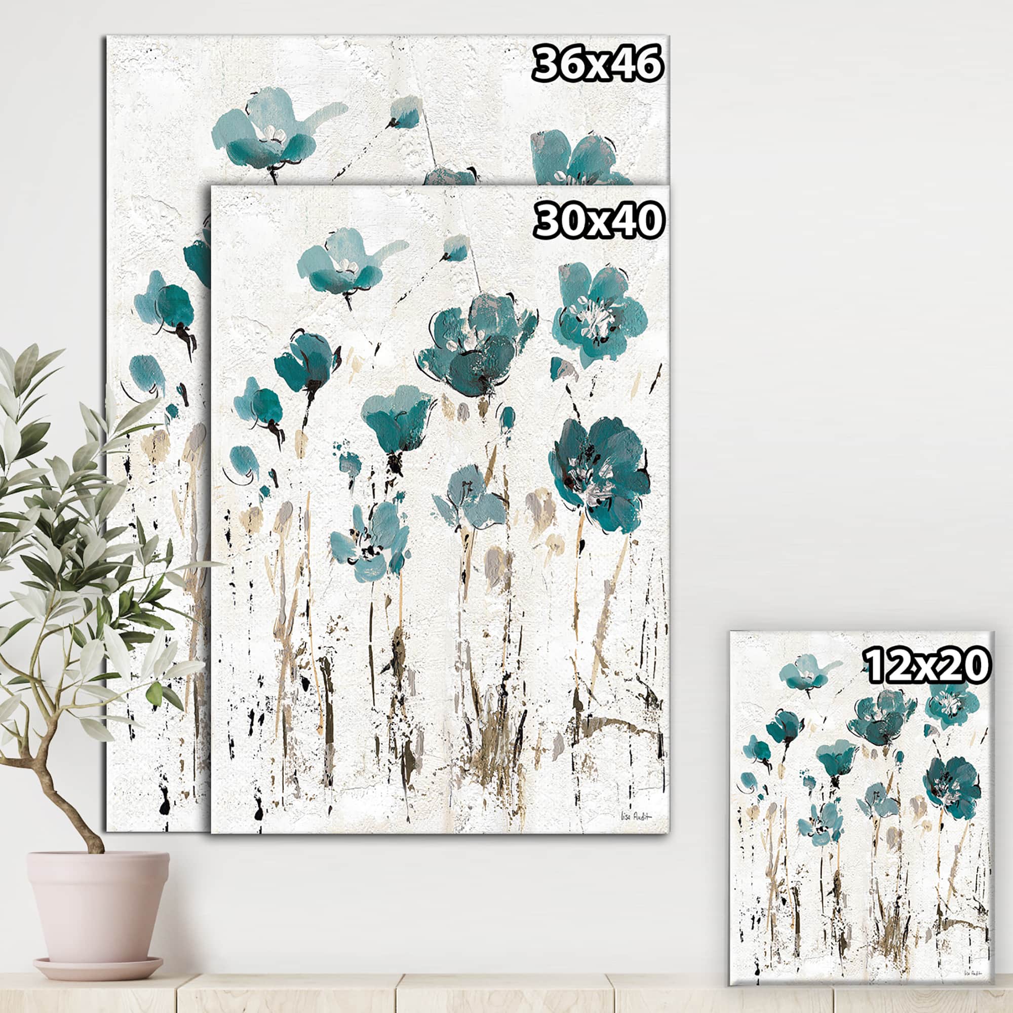 Designart - Fields of Turquoise Watercolor Flower I - Traditional Premium Canvas Wall Art