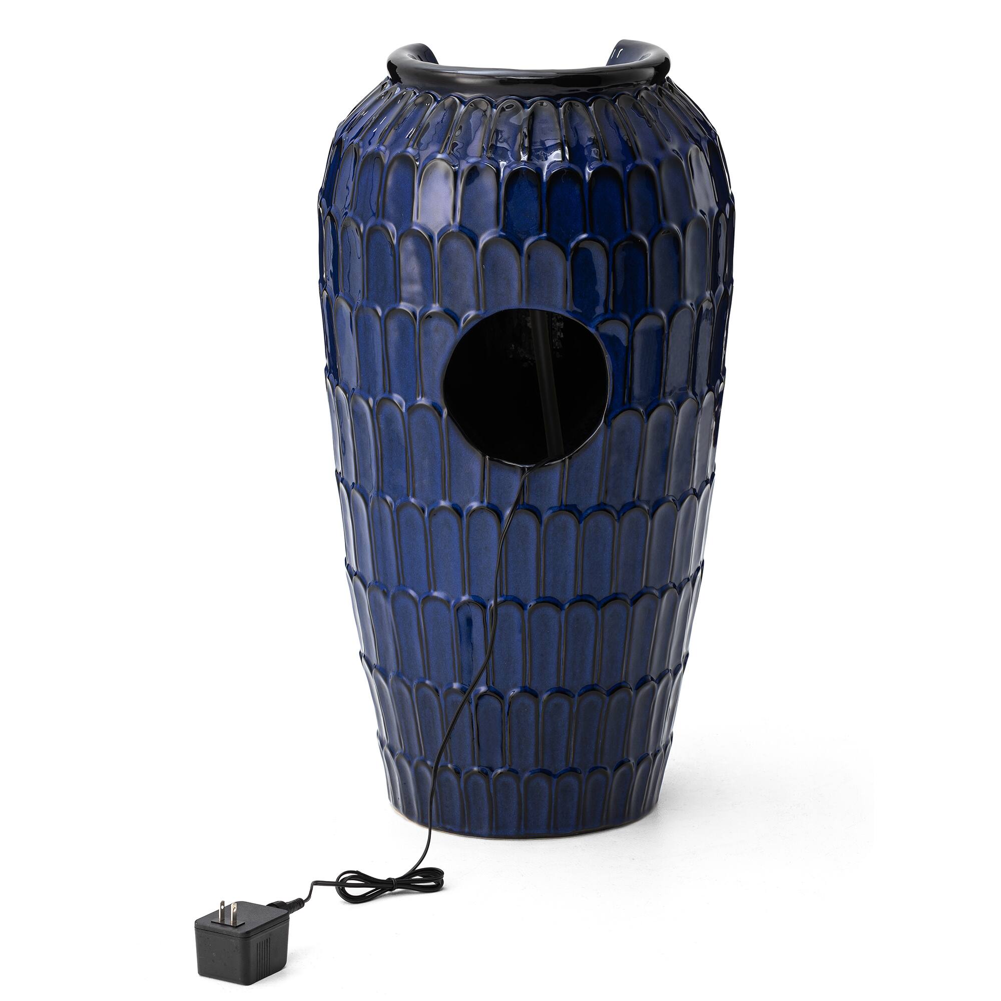 Glitzhome® 28.25" LED Petals Textured Ceramic Jar Outdoor Floor Fountain