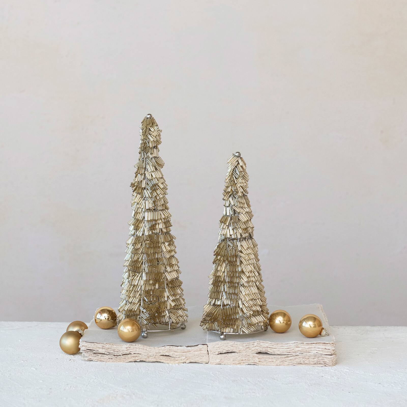 Hello Honey&#xAE; 10.75&#x22; Gold &#x26; Nickel Wire &#x26; Glass Beaded Christmas Tree
