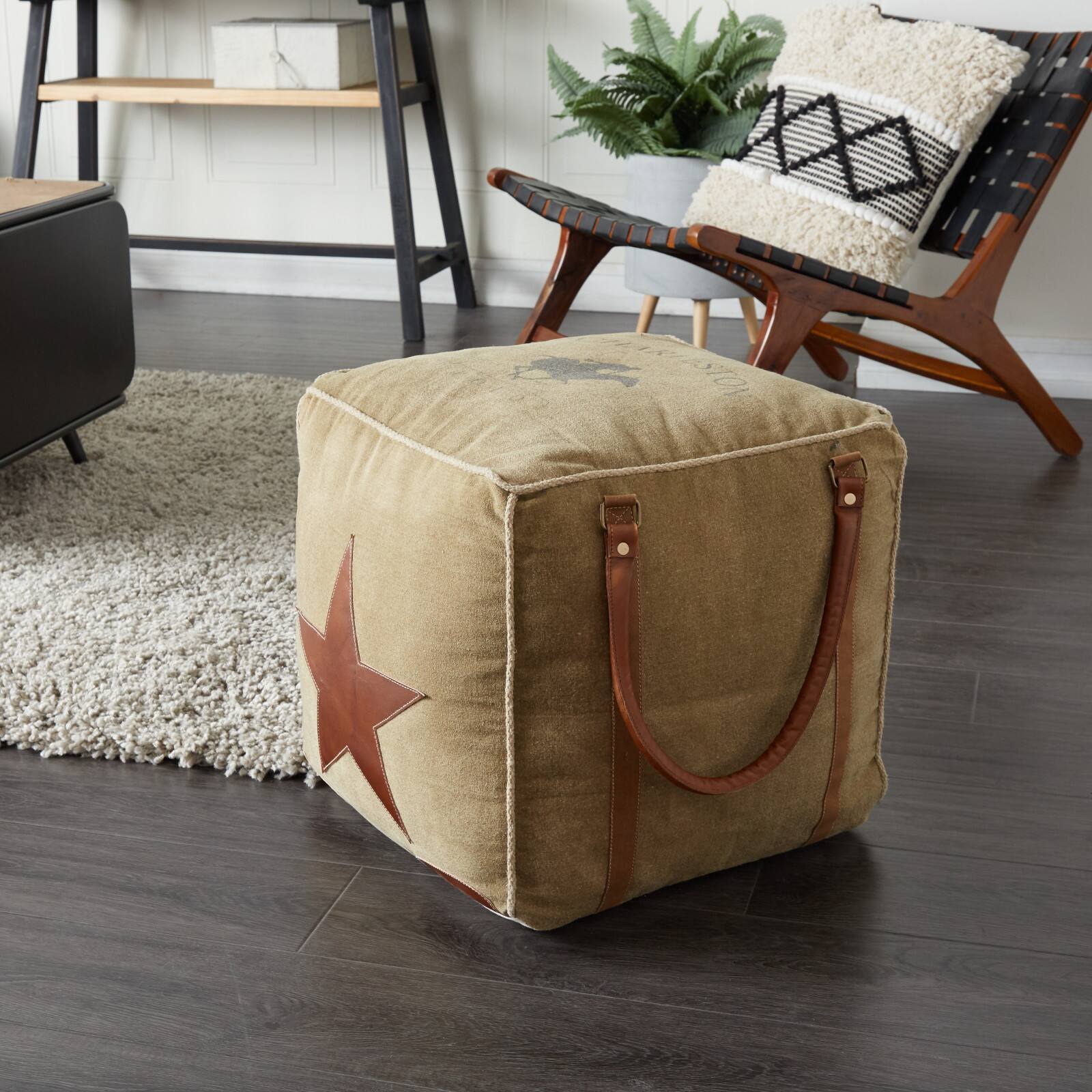 Brown Canvas Rustic Stool, 19&#x22; x 20&#x22; x 20&#x22;