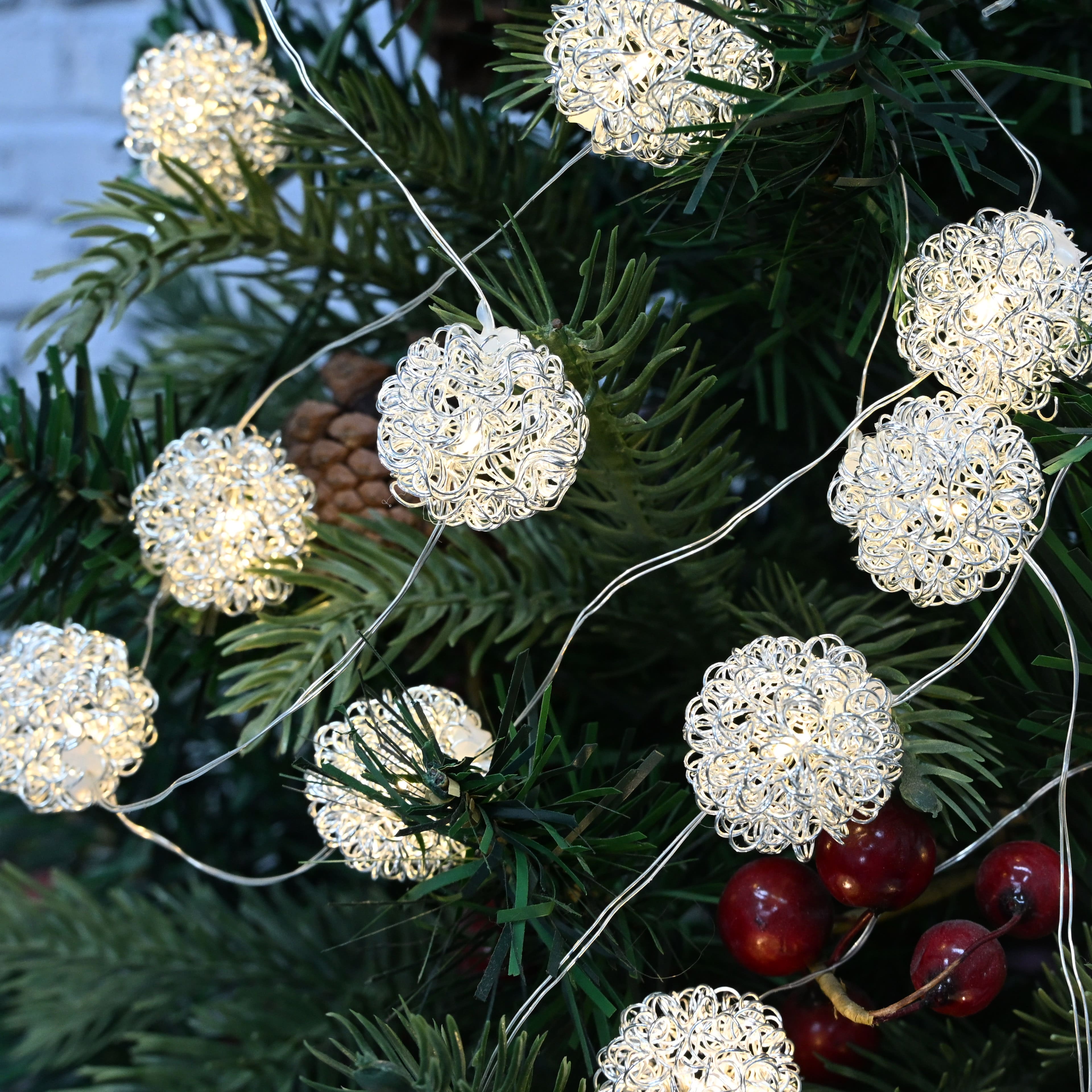 18ct. Warm White LED Silver Wire Ball String Lights by Ashland&#xAE;