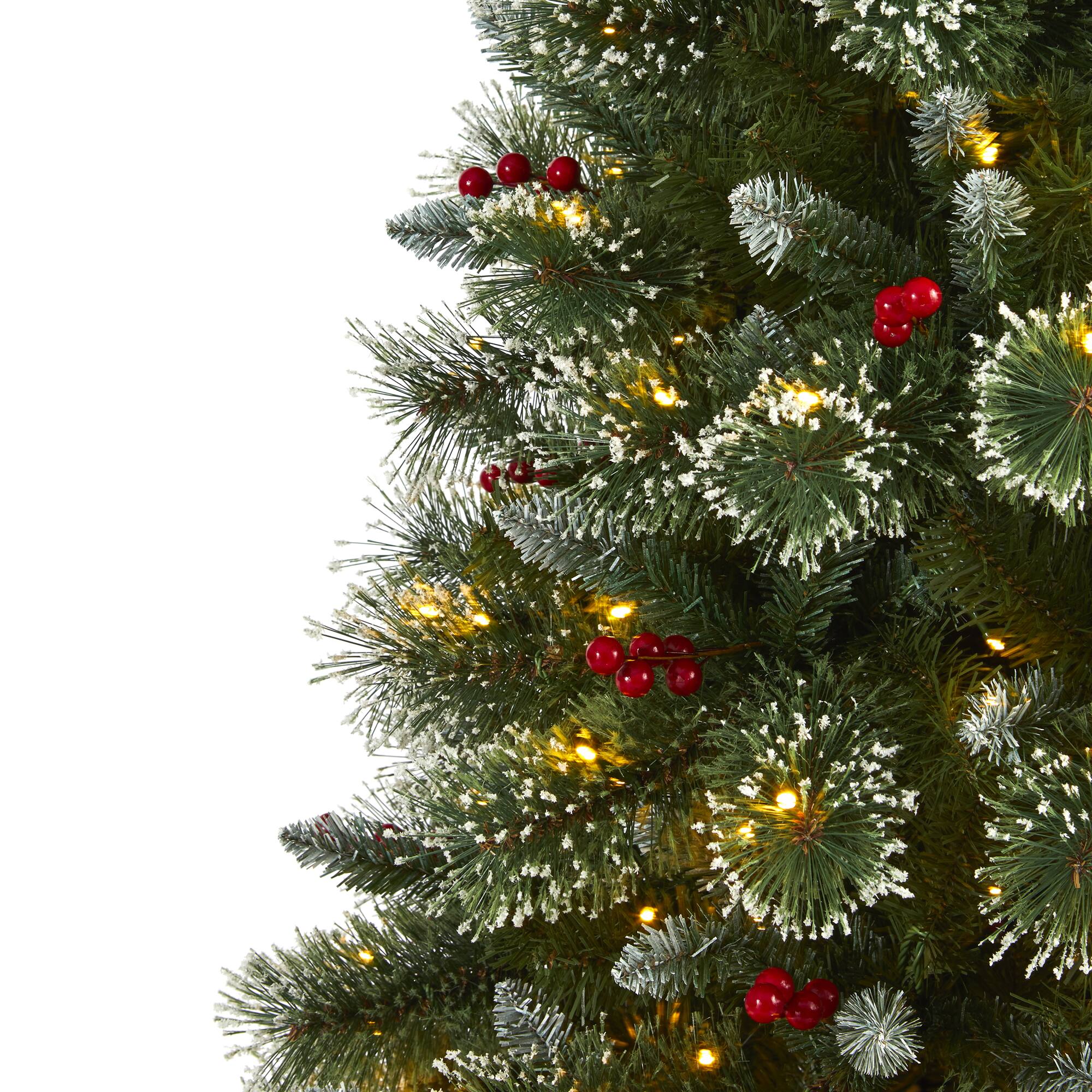6ft. Pre-Lit Frosted Swiss Pine & Berries Artificial Christmas Tree with Clear LED Lights