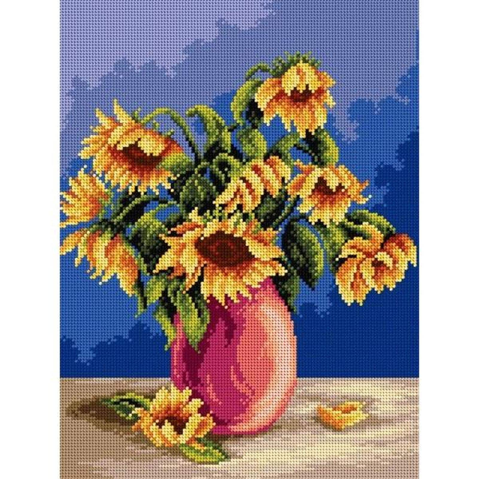 Orchidea Needlepoint Canvas For Halfstitch Without Yarn Bouquet Of Sunflowers - Printed Tapestry Canvas