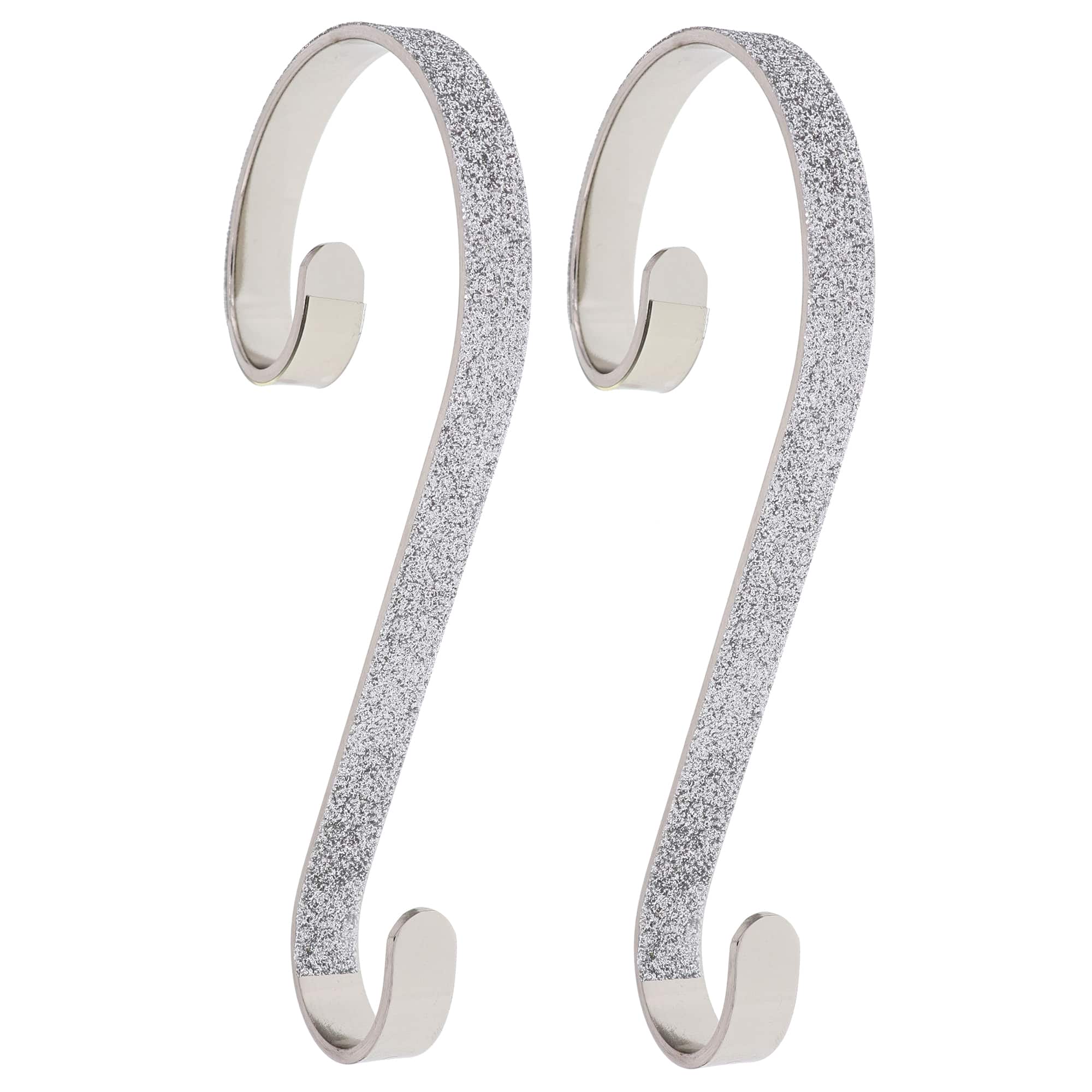 Haute Decor Stocking Scroll&#xAE; Silver Glitter Stocking Holders, 2ct.