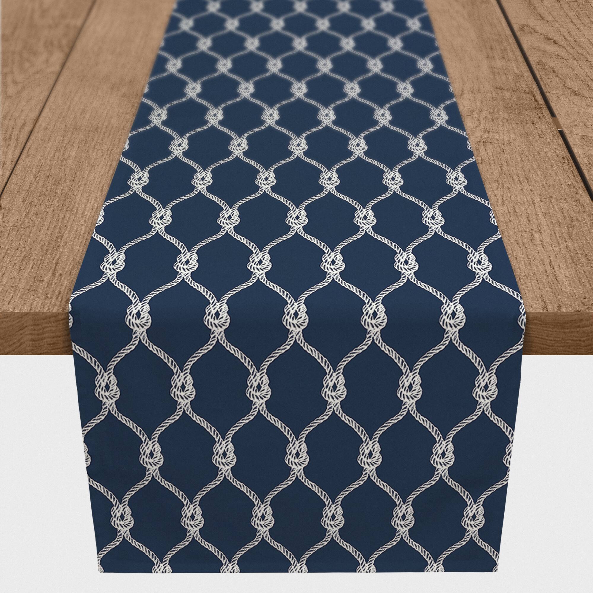 Navy Blue Nautical Knots Poly Twill Table Runner