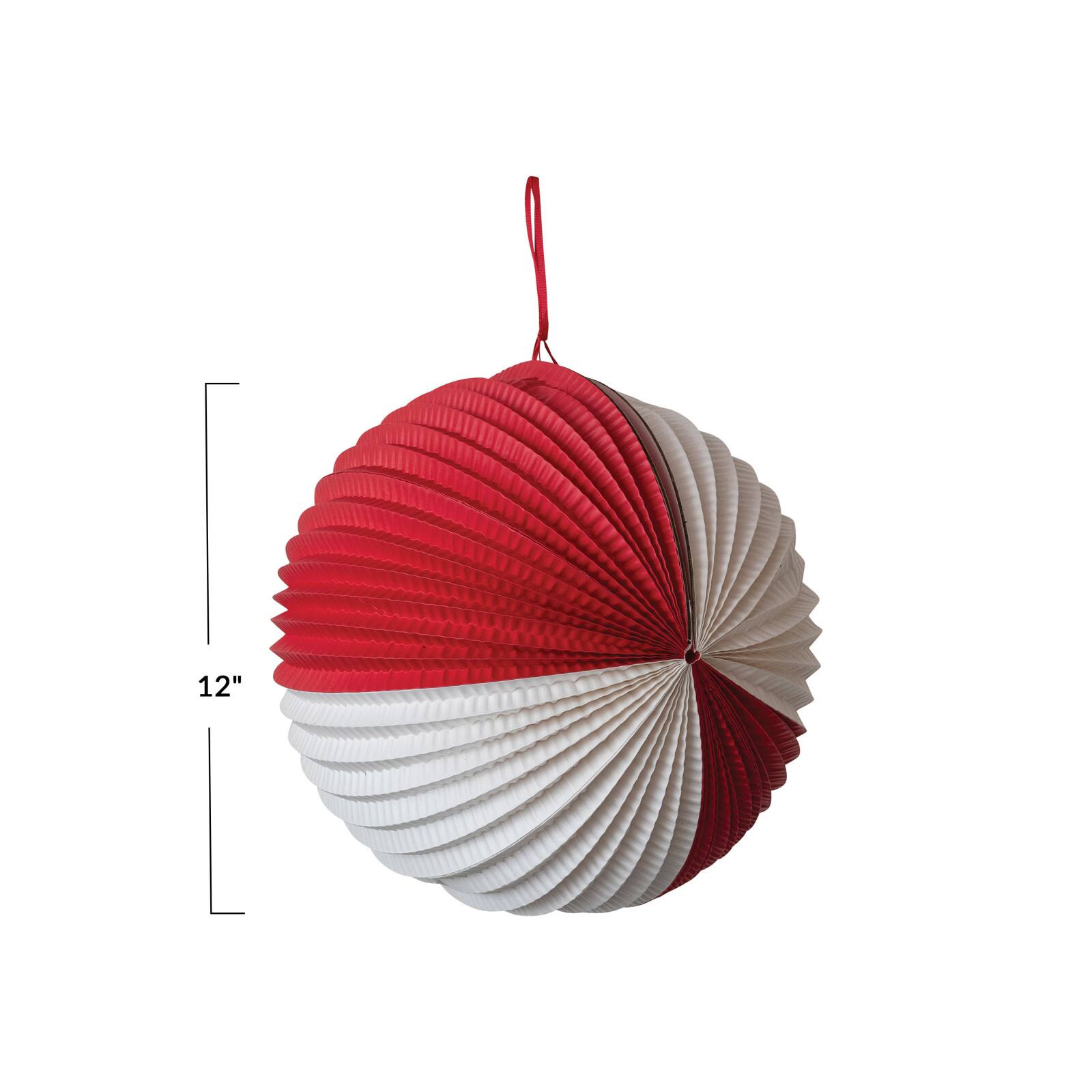 Hello Honey® 12" Red & White Crinkle Paper Folding Ball Ornament