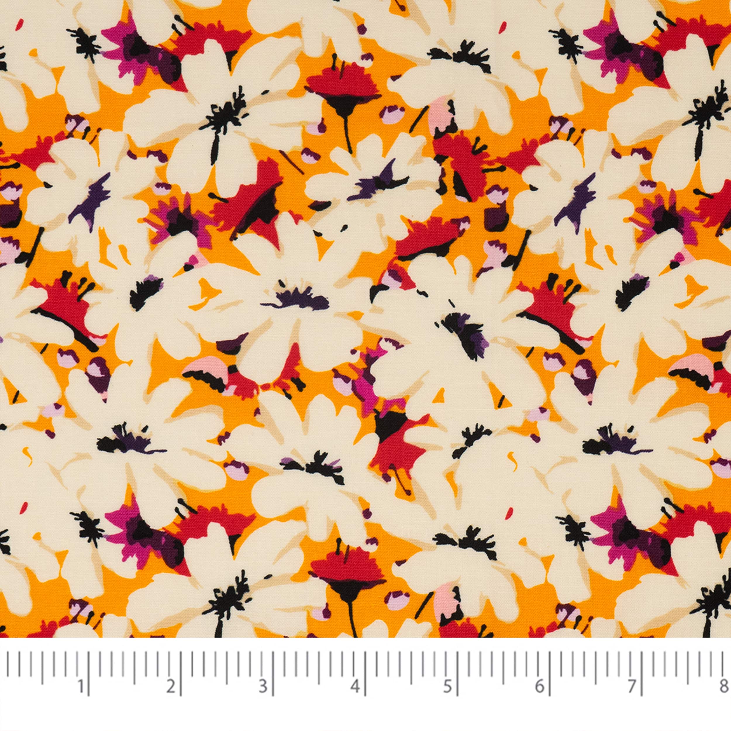 SINGER White Flowers on Orange Cotton Fabric