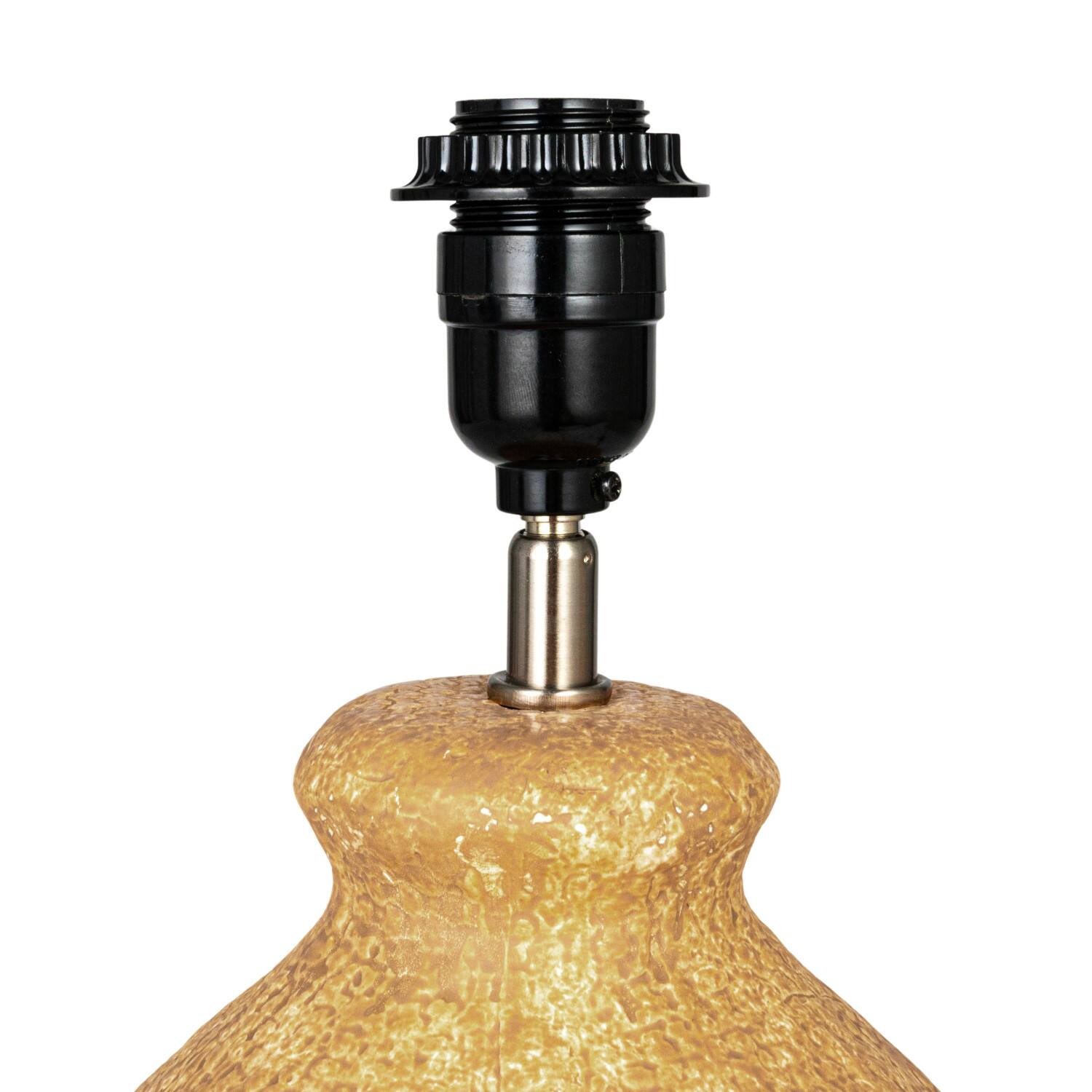 Hello Honey® 26.5" Beige Round Textured Stoneware Table Lamp with Natural Linen Shade