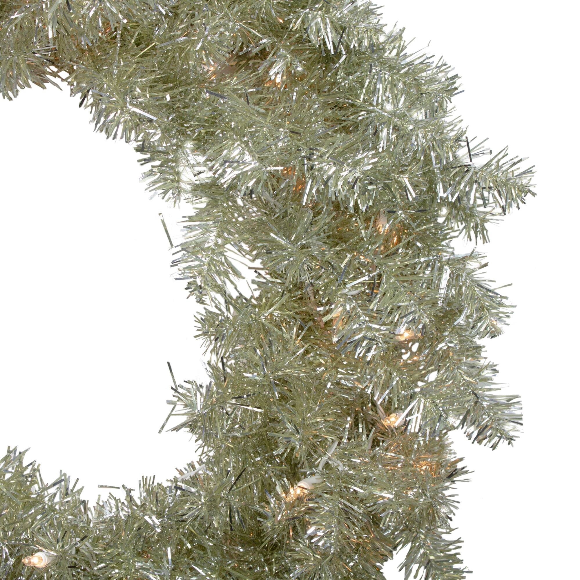 24&#x22; Pre-Lit Champagne Artificial Tinsel Christmas Wreath