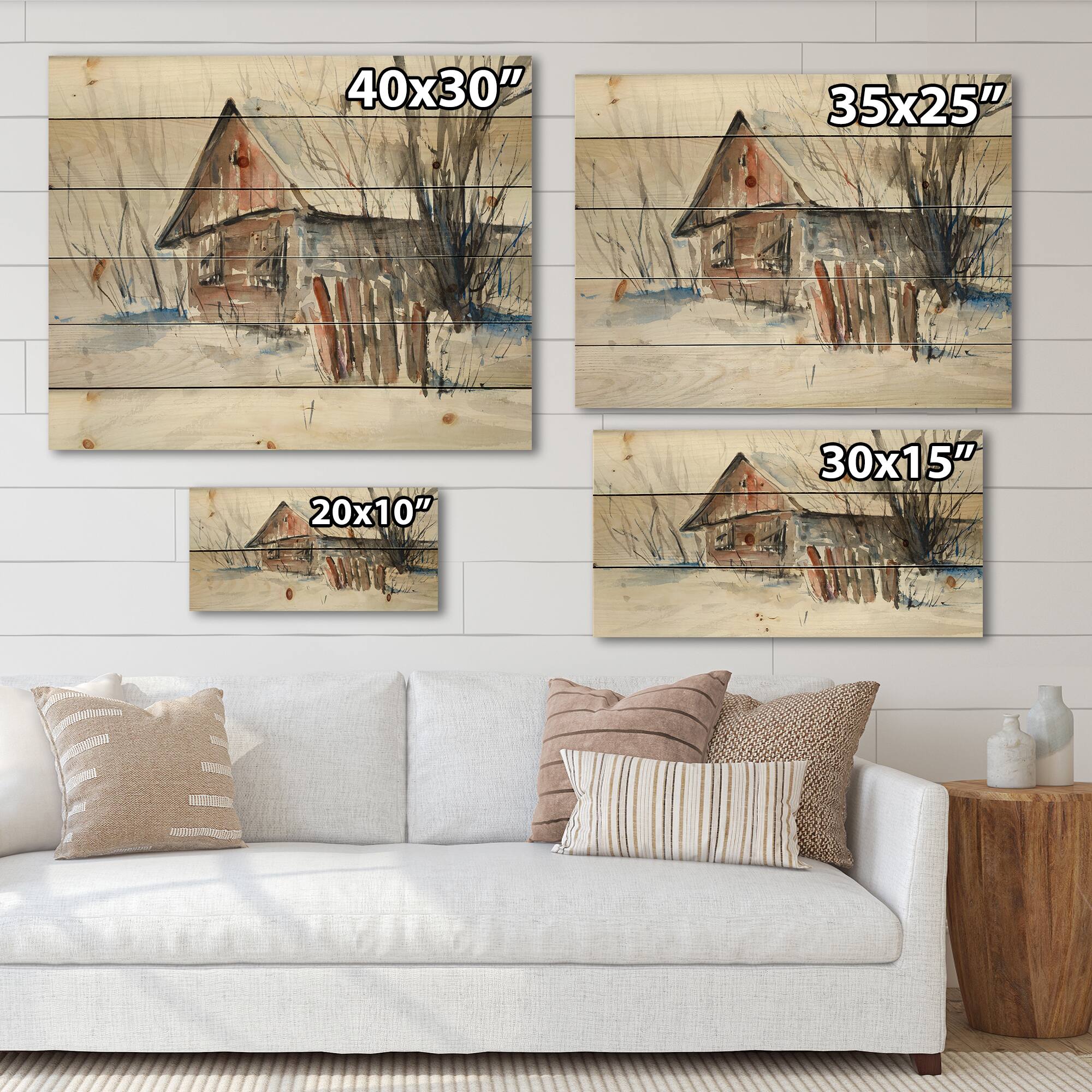 Designart - Old Abandoned Wooden House In Winter Picture - Traditional Print on Natural Pine Wood