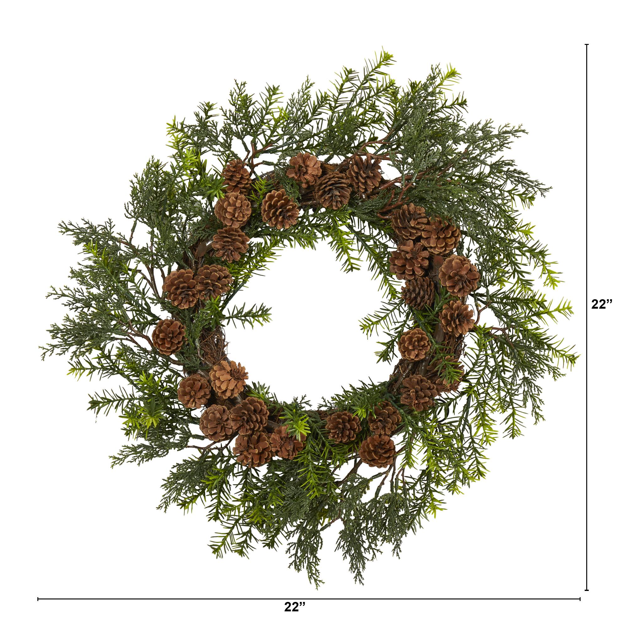 22" Cedar & Pinecone Artificial Wreath