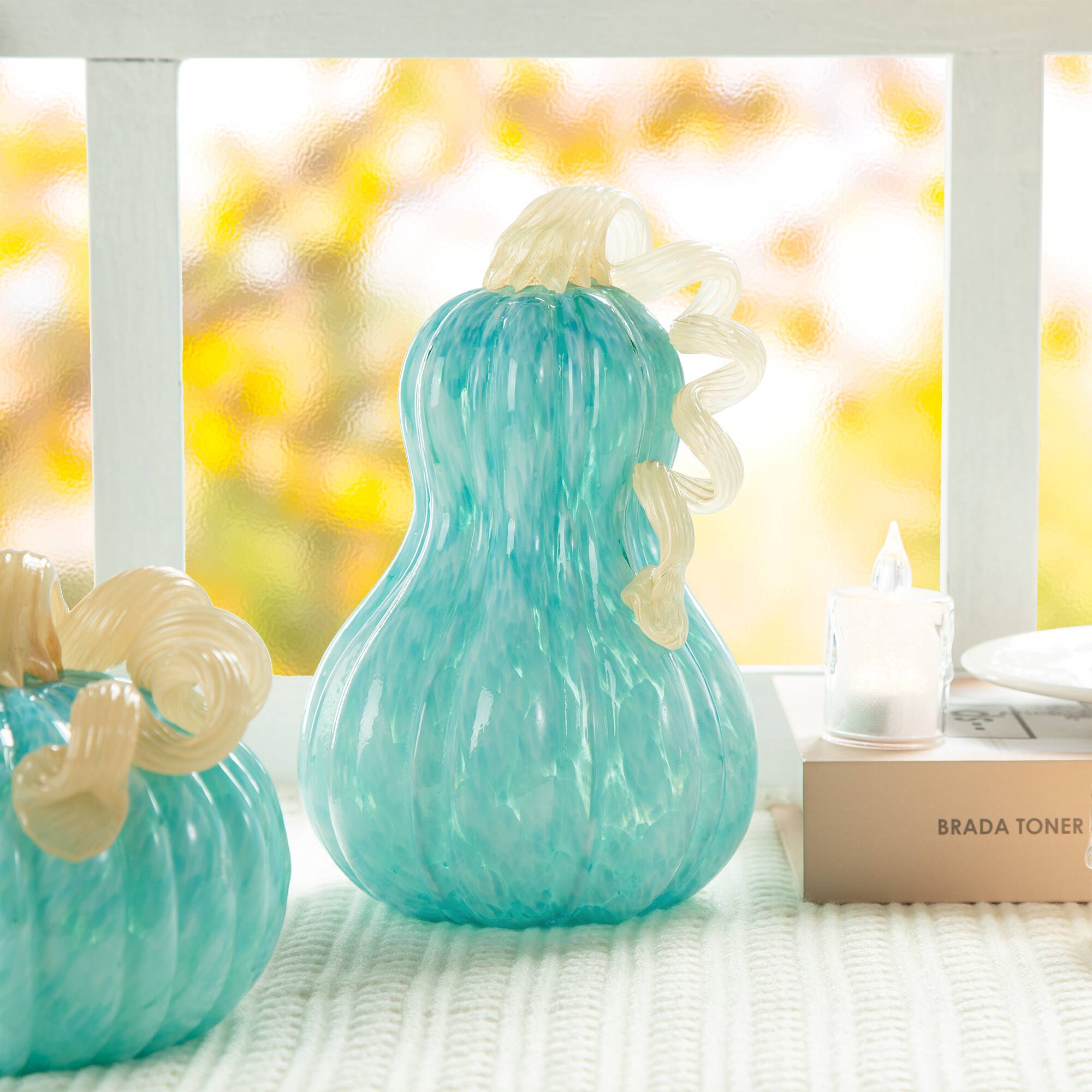 Glitzhome® 8.5" Fall Turquoise Glass Gourd