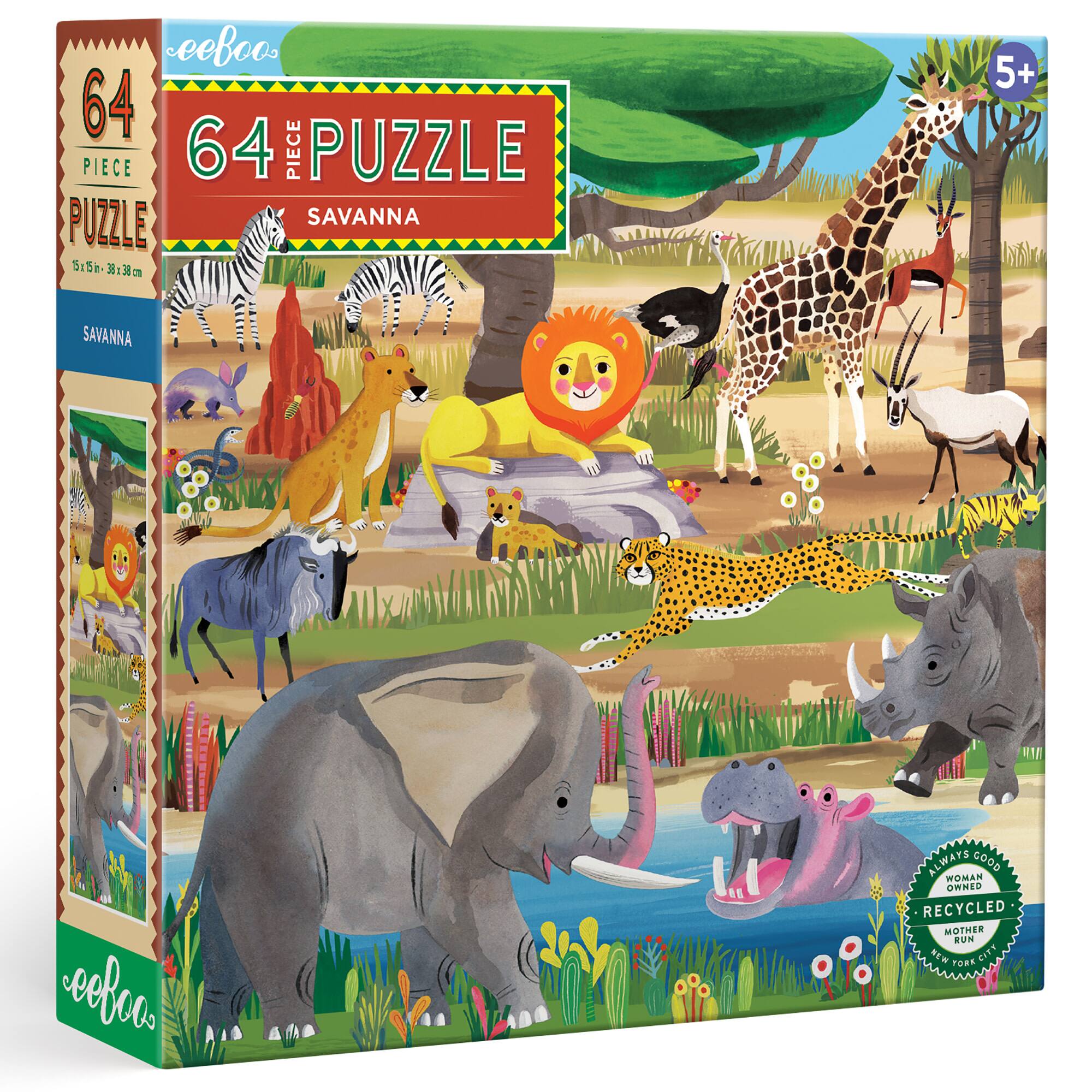 eeBoo Savanna 64 Piece Jigsaw Puzzle