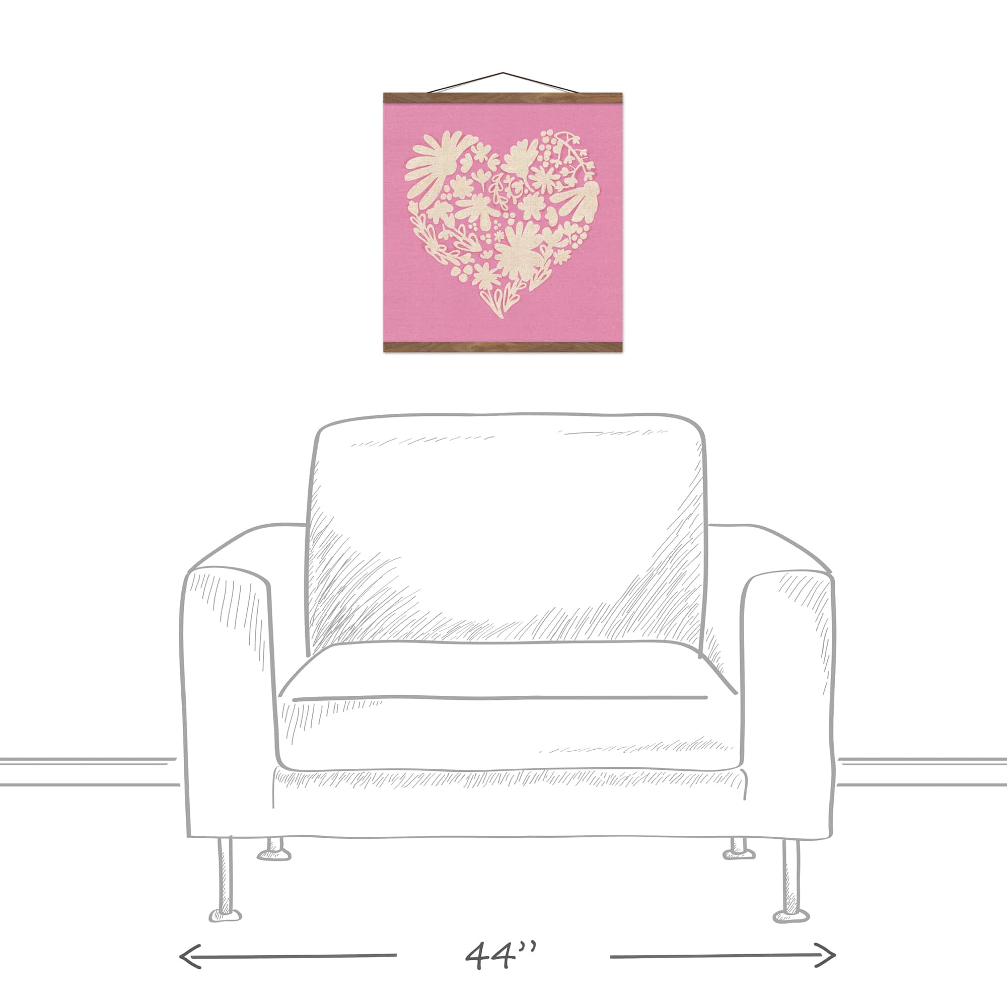 Floral Heart 16&#x22; x 16&#x22; Teak Hanging Canvas