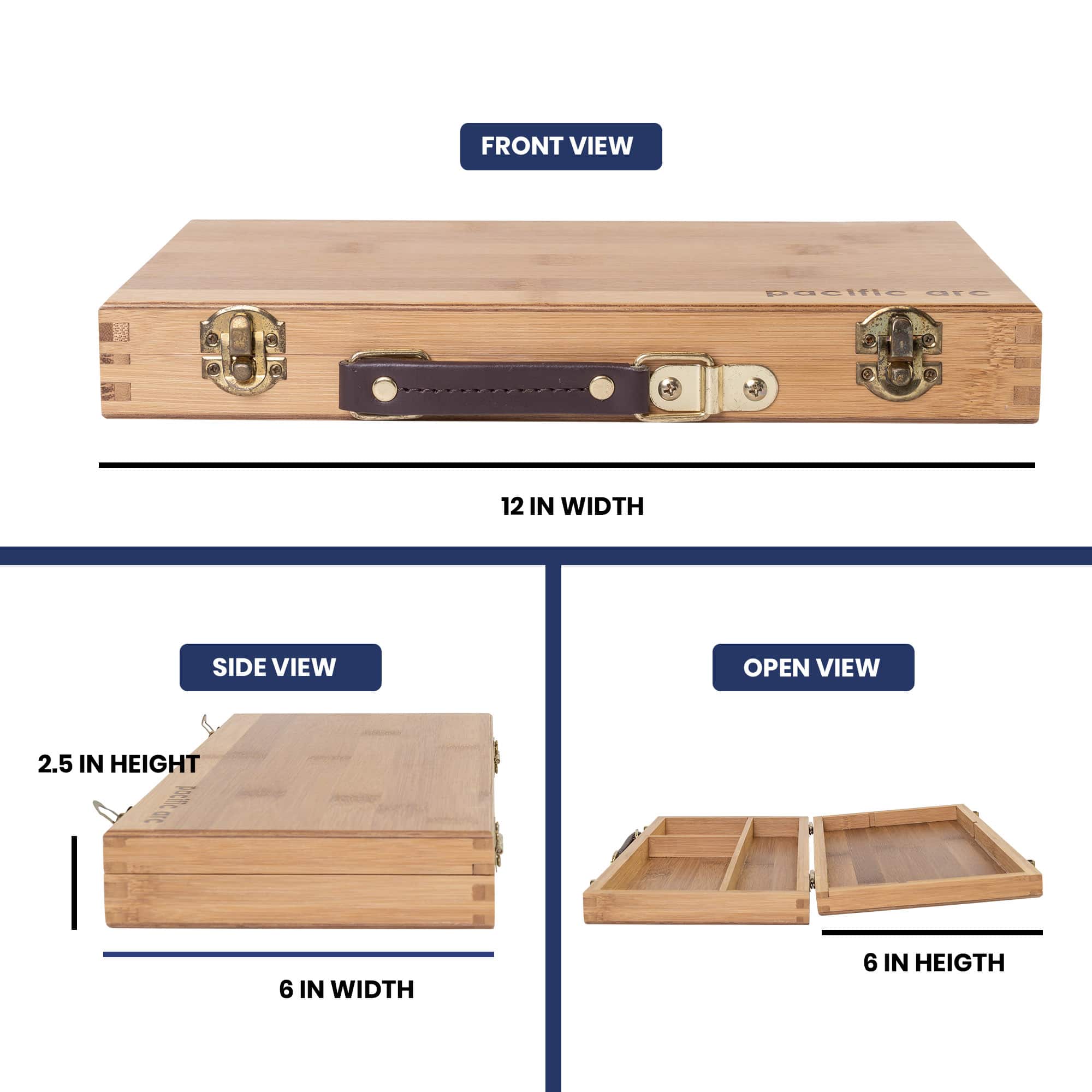 Pacific Arc 13" Bamboo Paint Box with 3 Compartments