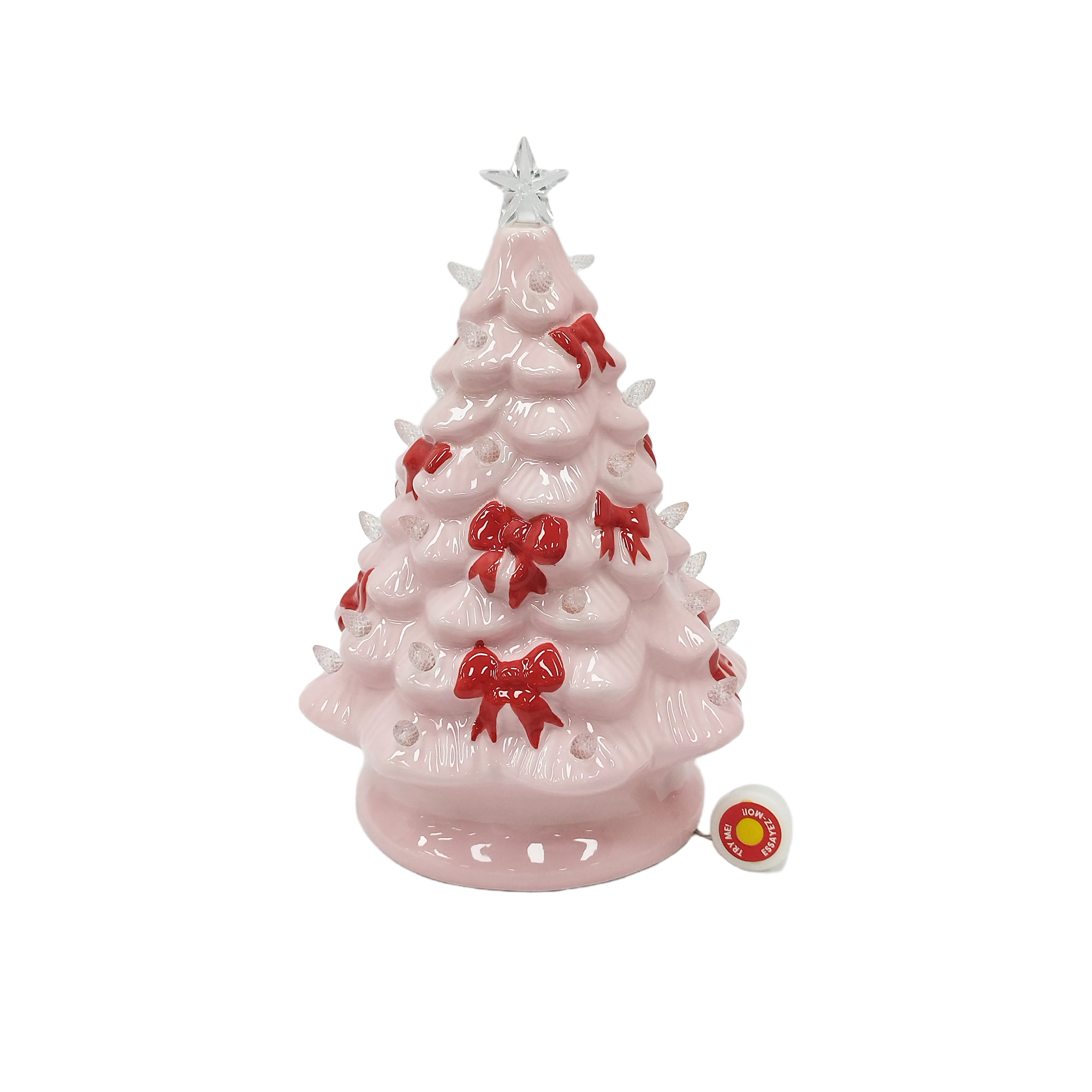 10&#x22; Pink Tree with Bows LED Ceramic Tabletop D&#xE9;cor by Ashland&#xAE;