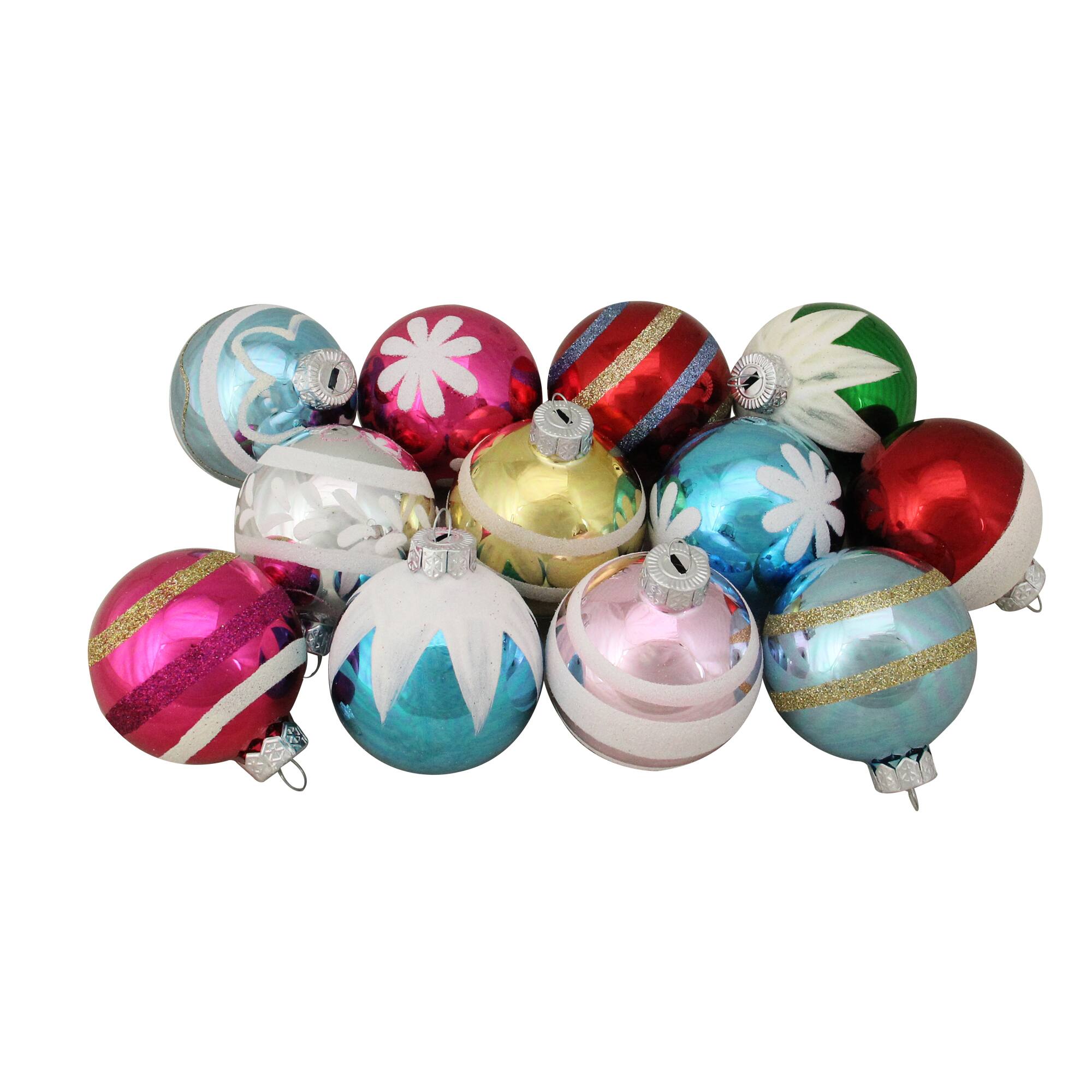 12ct. 2.5&#x22; Frosted &#x26; Glittered Multicolor Glass Ball Ornaments