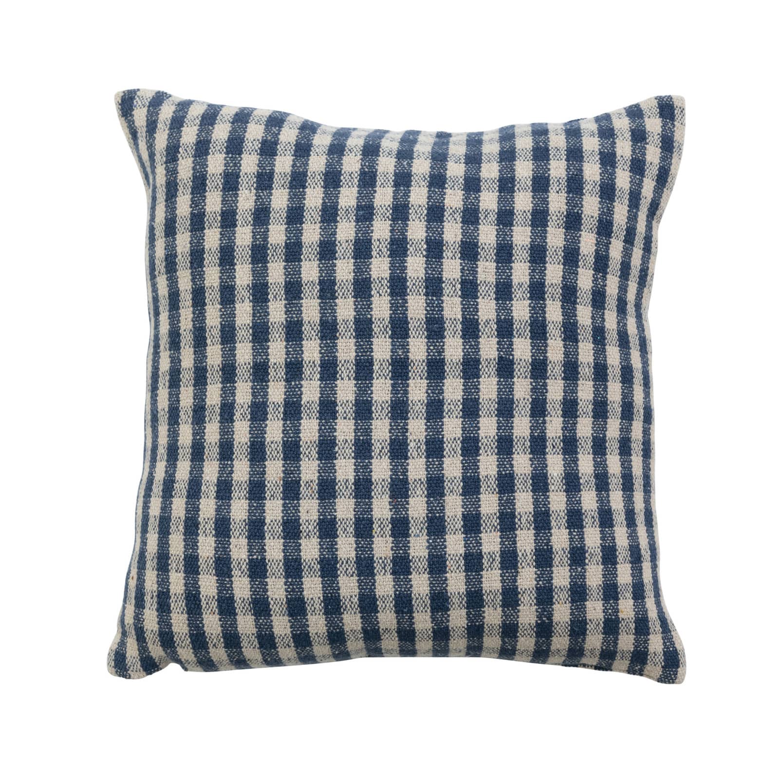 Blue &#x26; White Gingham Woven Recycled Cotton Blend Pillow Cover