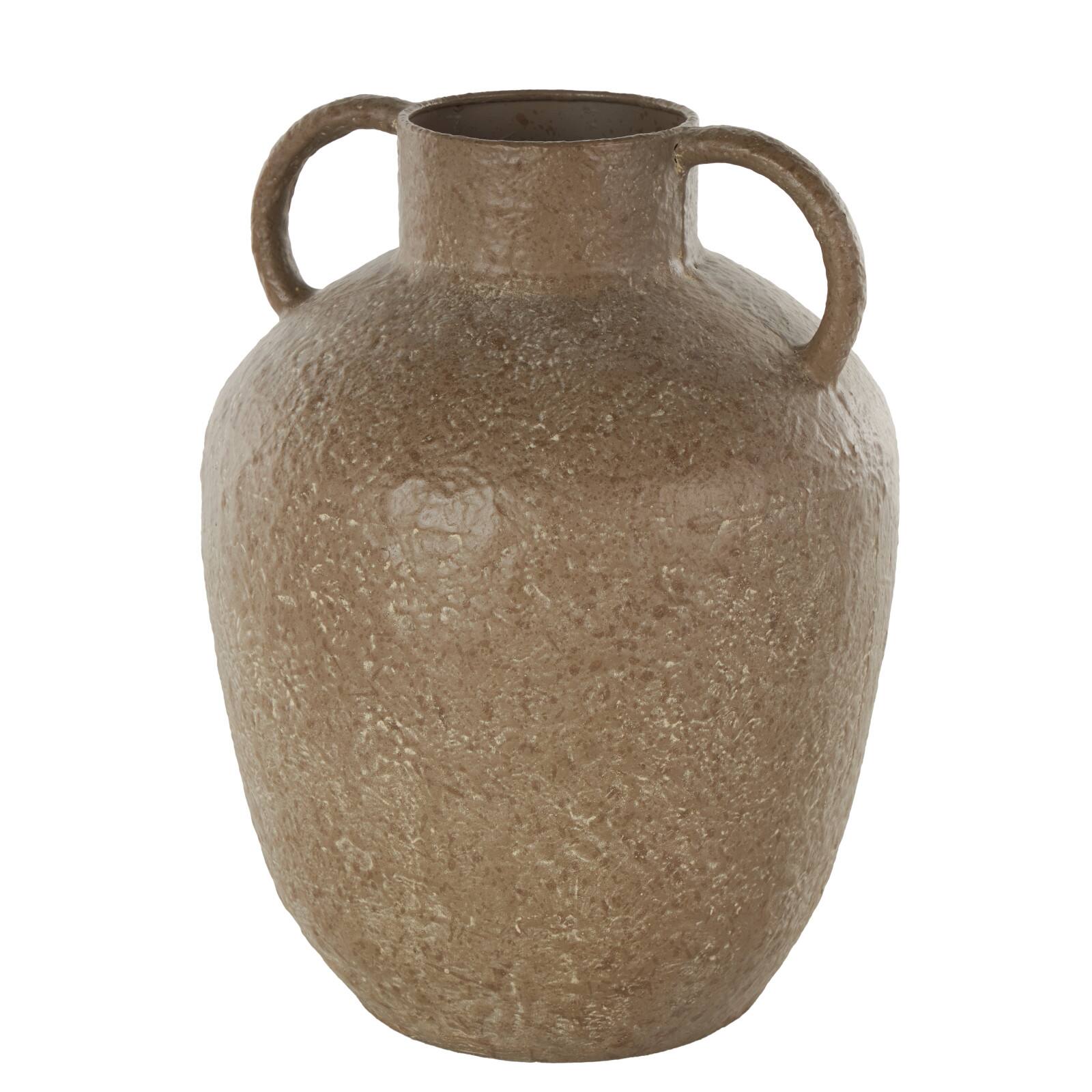12&#x22; Brown Antique Inspired Metal Vase with Handles