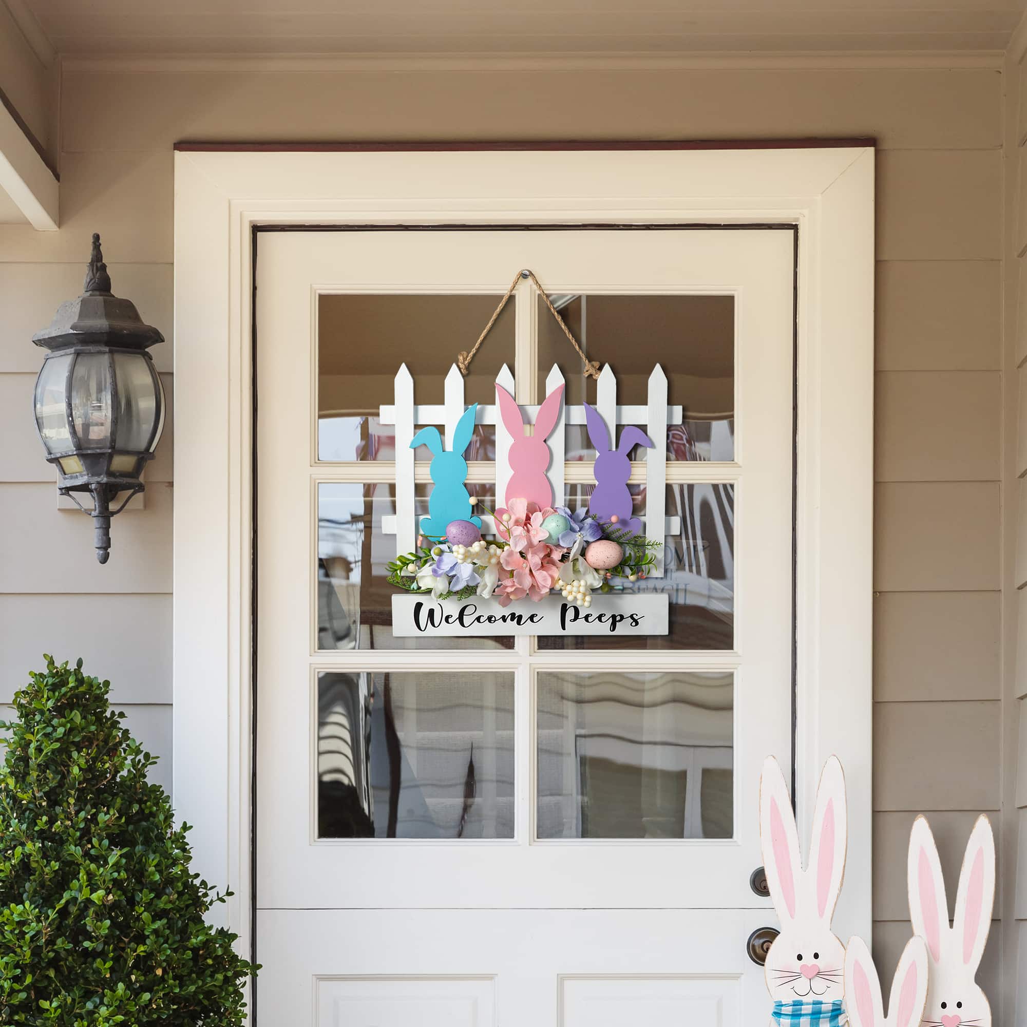 Glitzhome® 14" Easter Wooden Bunny Fence Door Hanger
