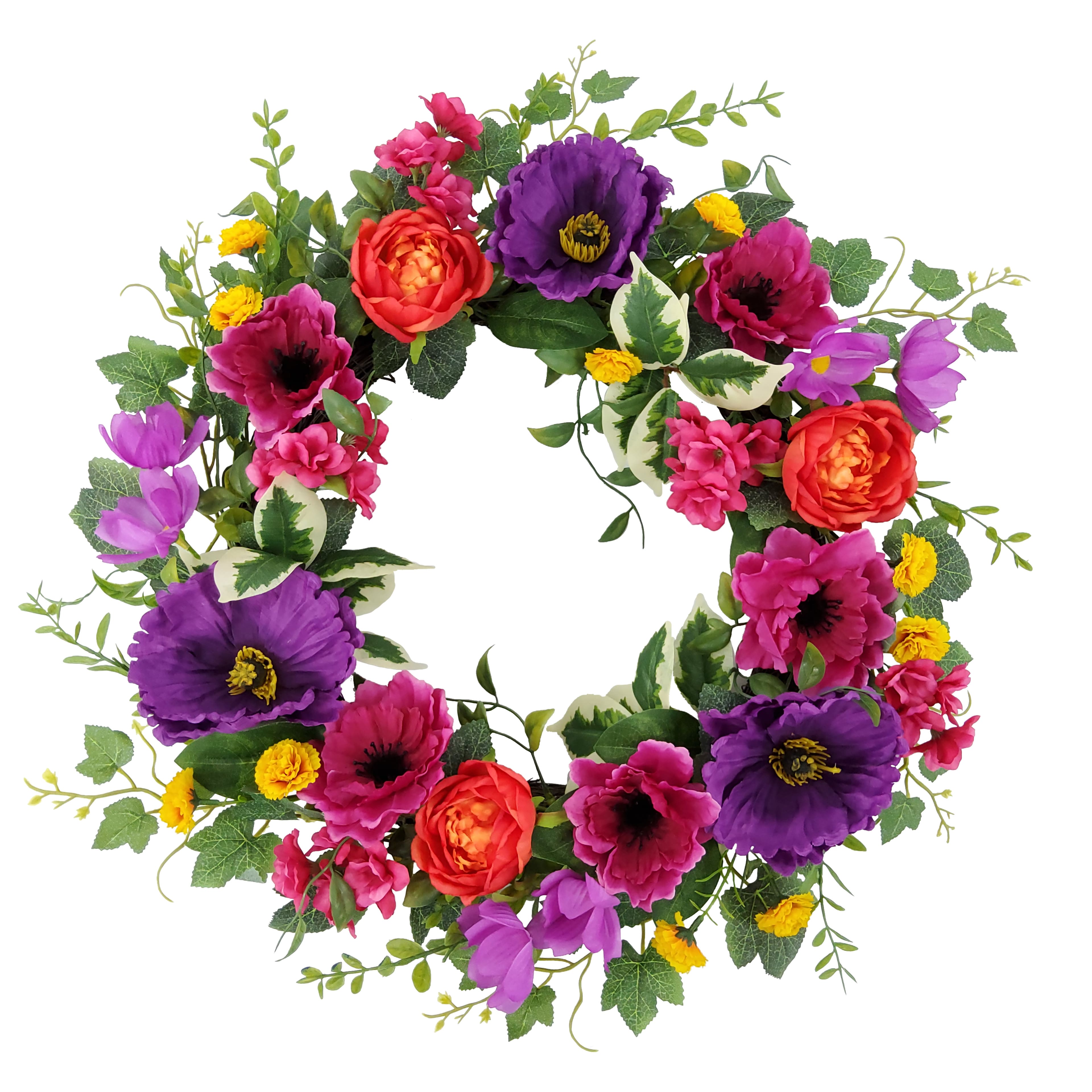 24&#x22; Purple, Pink &#x26; Yellow Rose &#x26; Poppy Mix Wreath by Ashland&#xAE;
