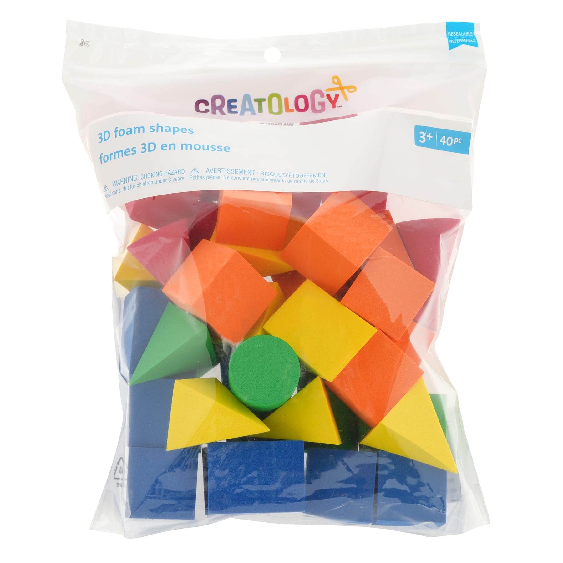 12 Packs: 40 ct. (480 total) Primary 3D Foam Shapes by Creatology™