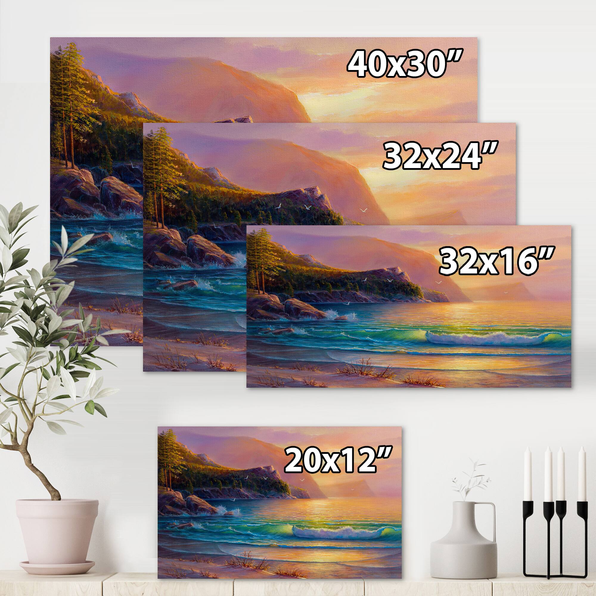 Designart - Romantic Beach During Warm Sunset - Nautical & Coastal Canvas Wall Art Print