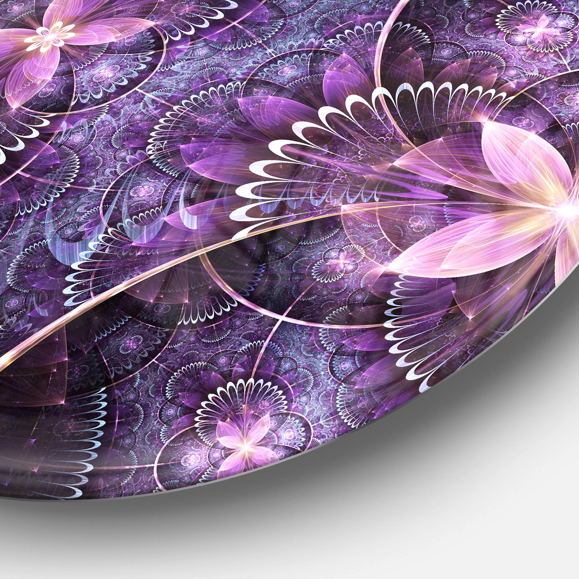 Designart - Fractal Flower Soft Purple Digital Art' Large Flower Metal Circle Wall Art