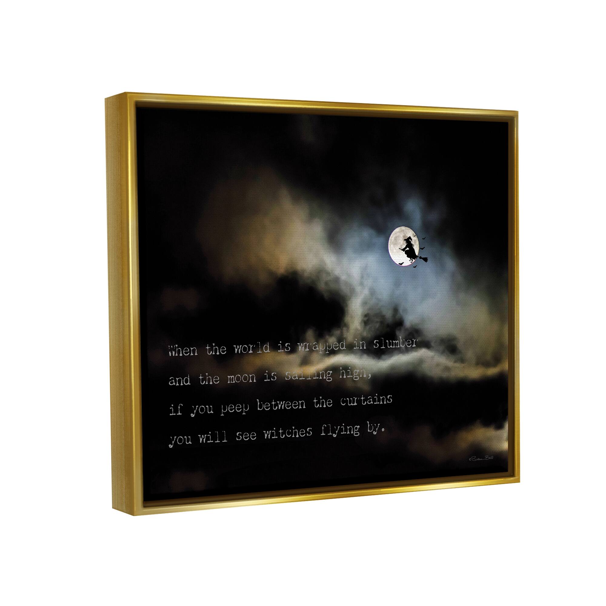 Stupell Industries Witch Flying By Moon Framed Floater Canvas Wall Art