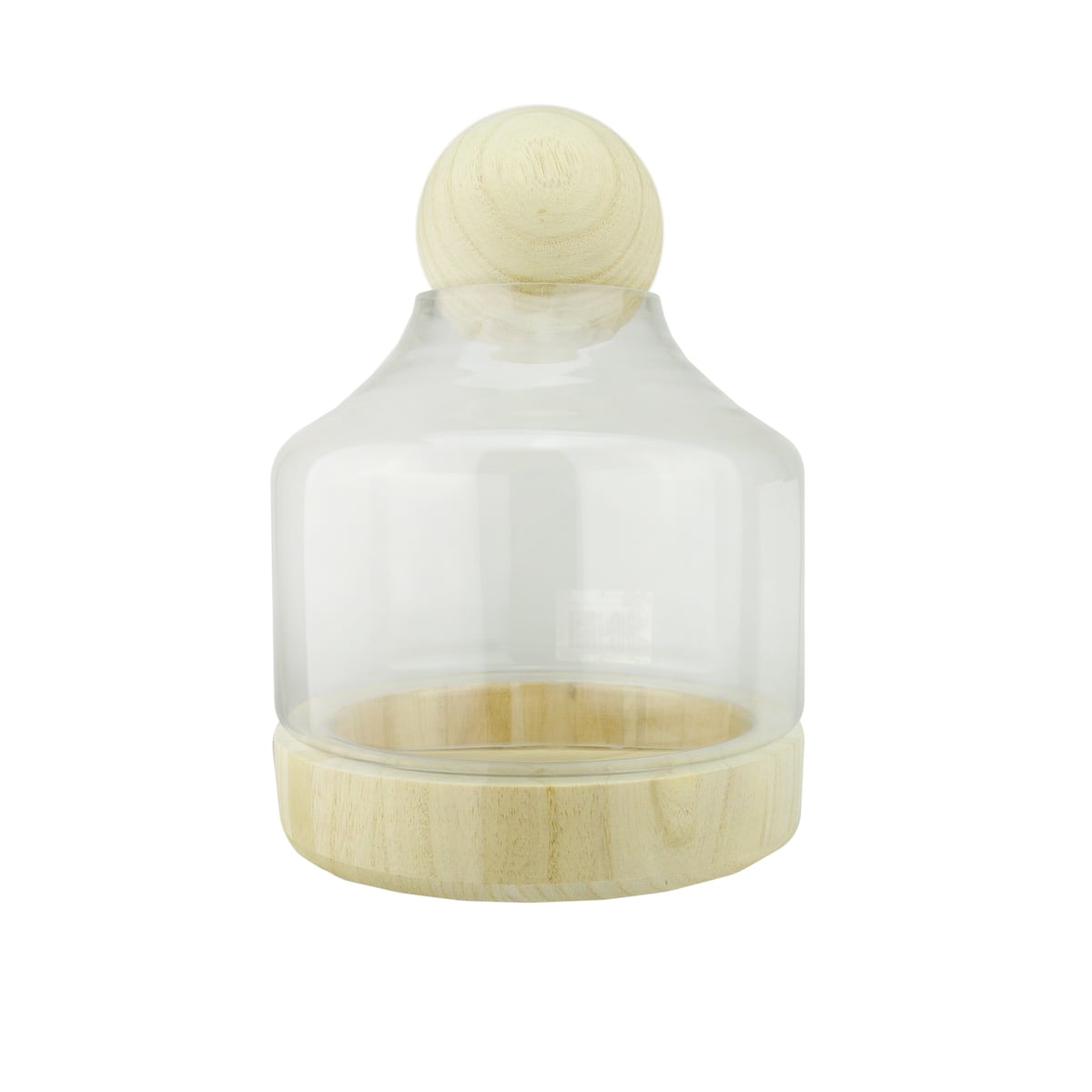 12.5&#x22; Transparent Glass Hurricane with Decorative Wooden Lid &#x26; Base