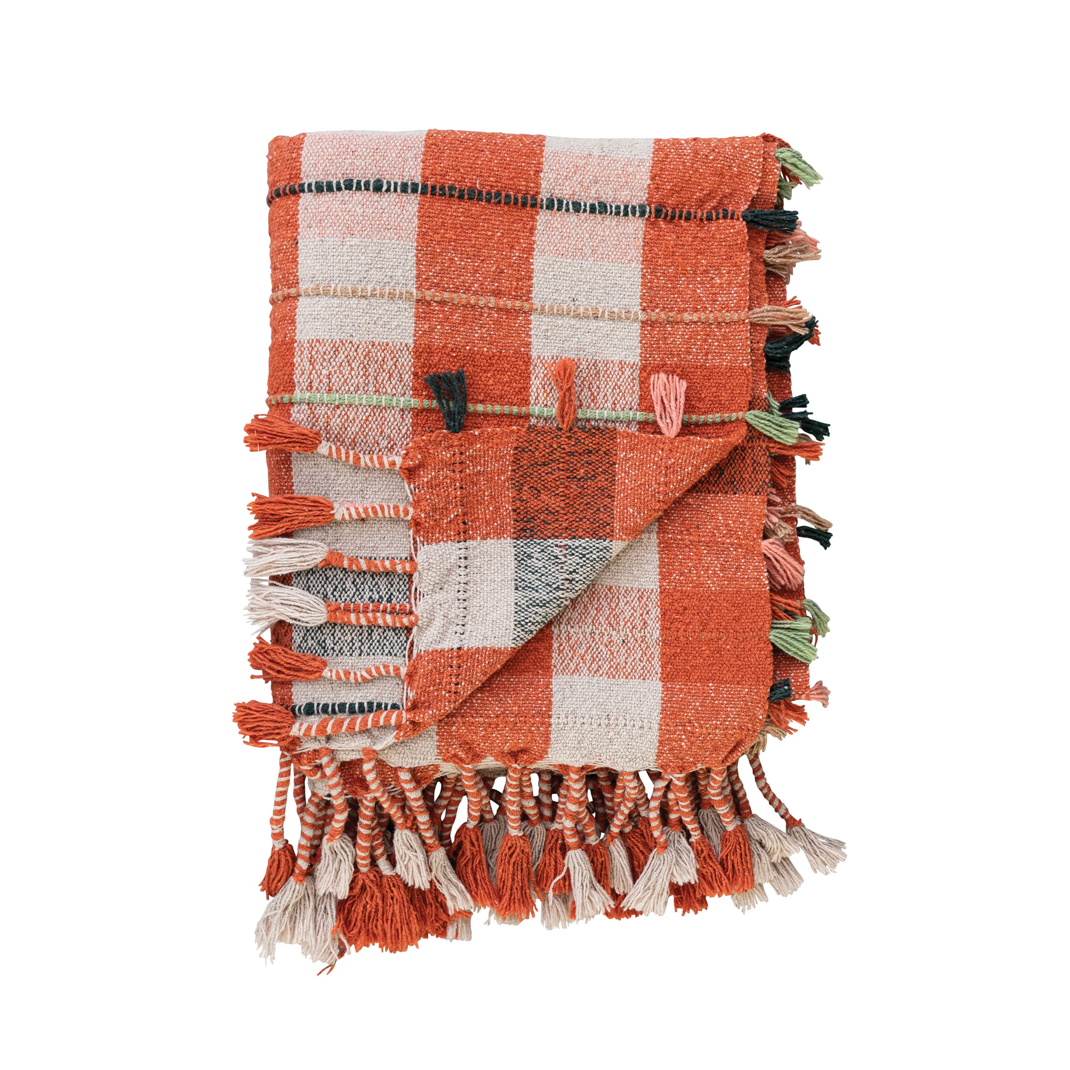 Warm Tone Plaid Cotton Blend Throw Blanket