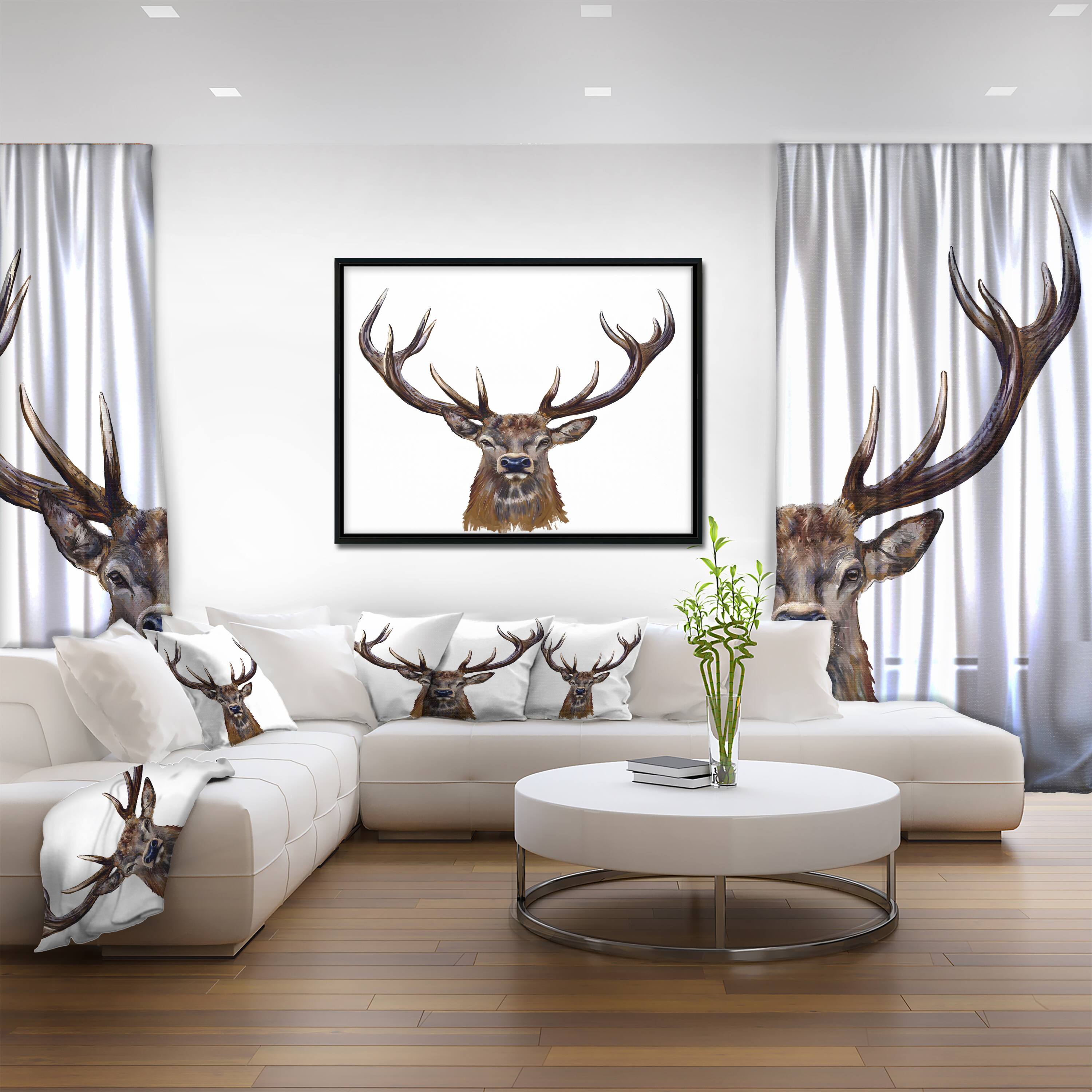 Designart - Deer Head in Front Illustration - Animal Art On Framed Canvas