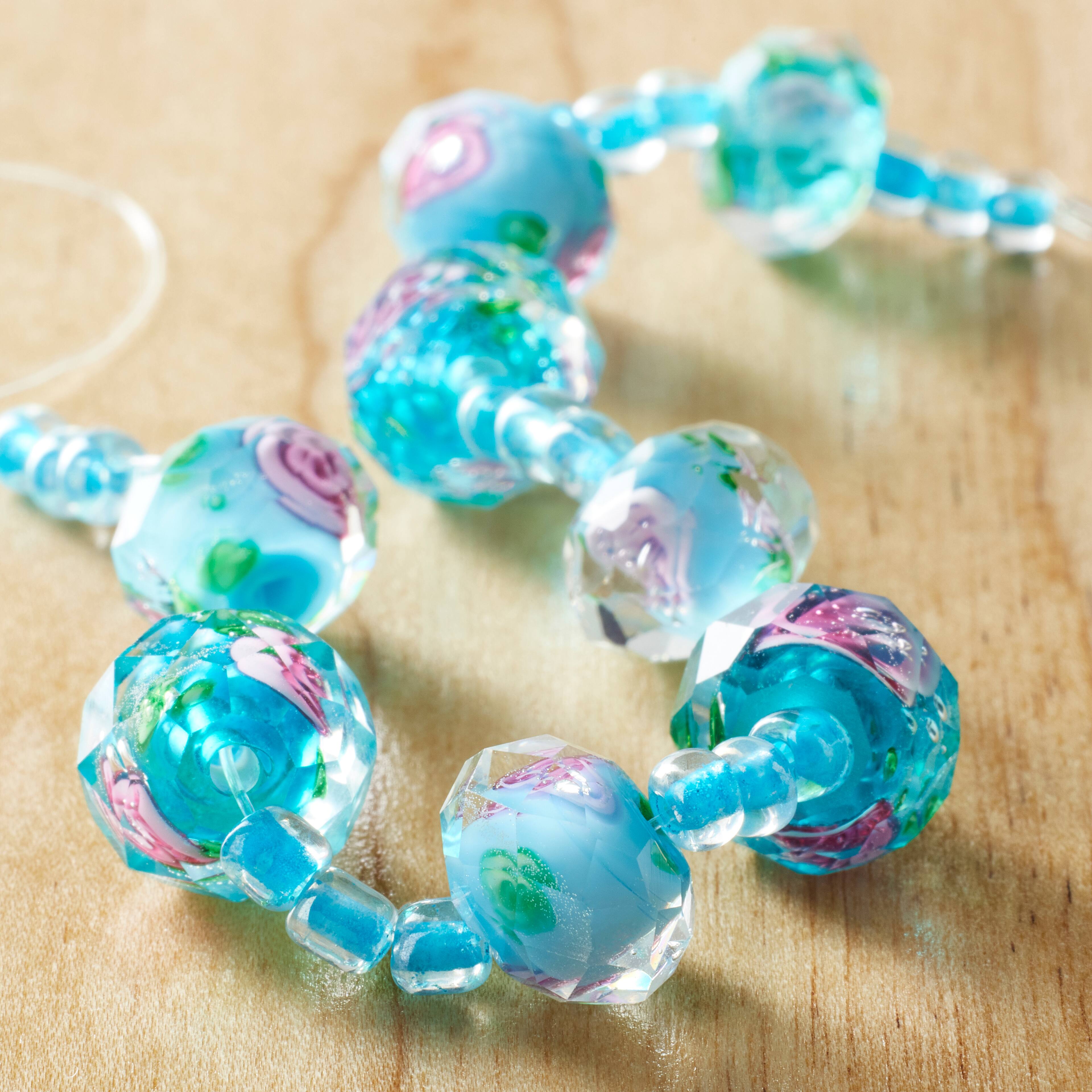 12 Pack: Aqua Floral Lampwork Glass Rondelle Beads, 11mm by Bead Landing™