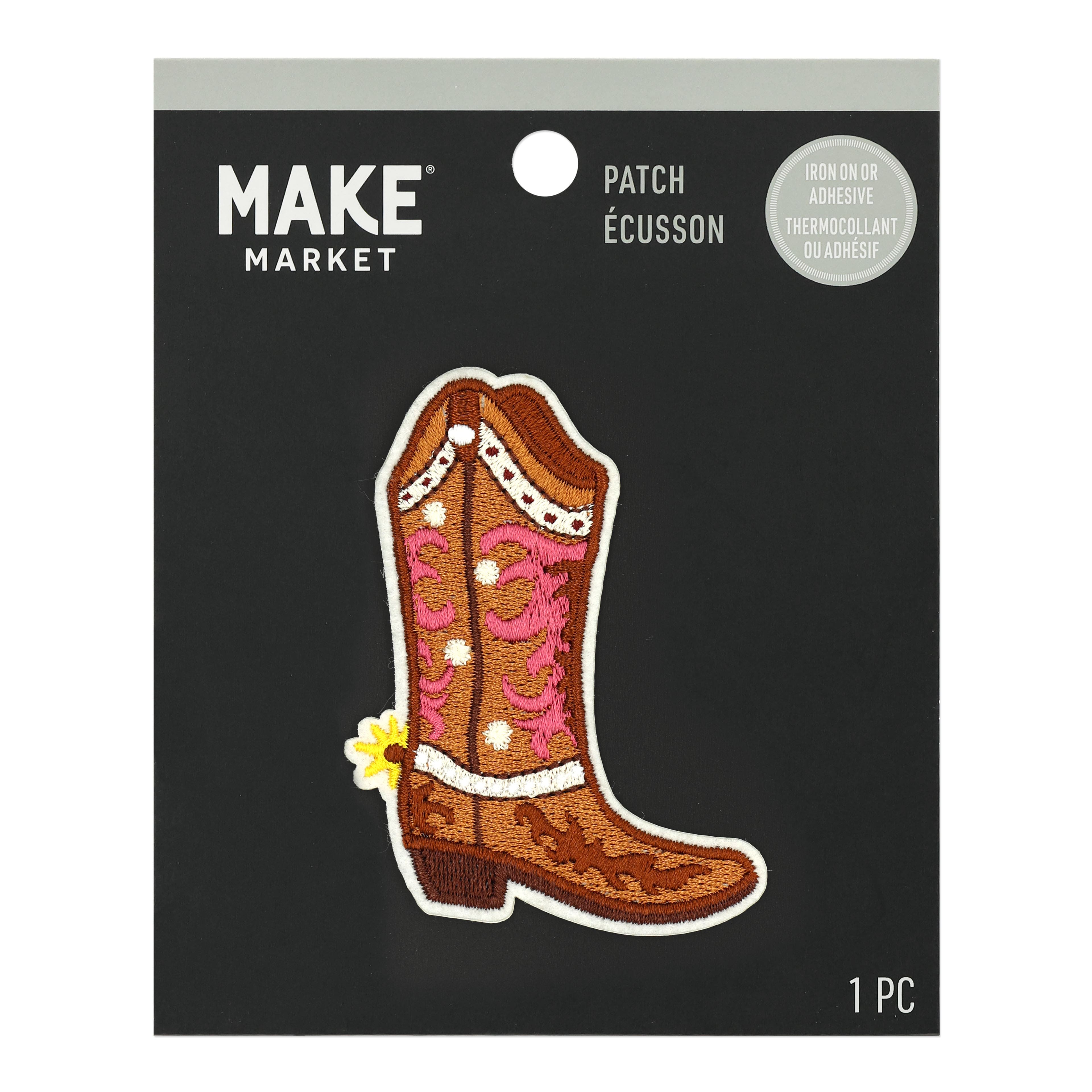 Pink Embroidered Cowboy Boot Iron On &#x26; Adhesive Patch by Make Market&#xAE;