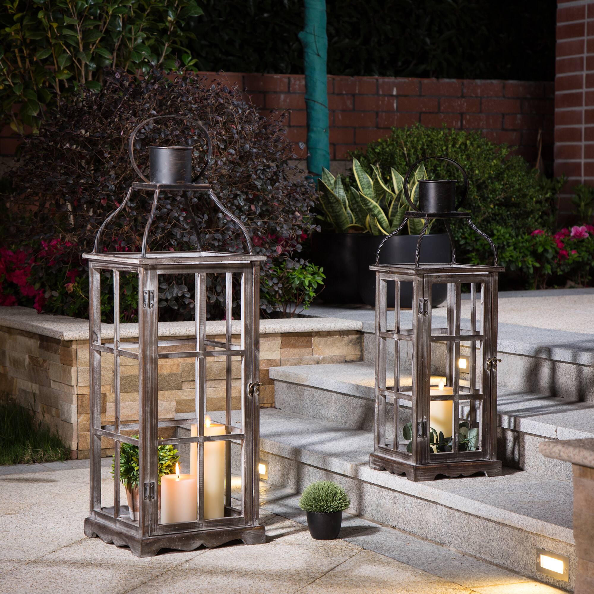 Glitzhome® Oversized Wood & Metal Lantern Set