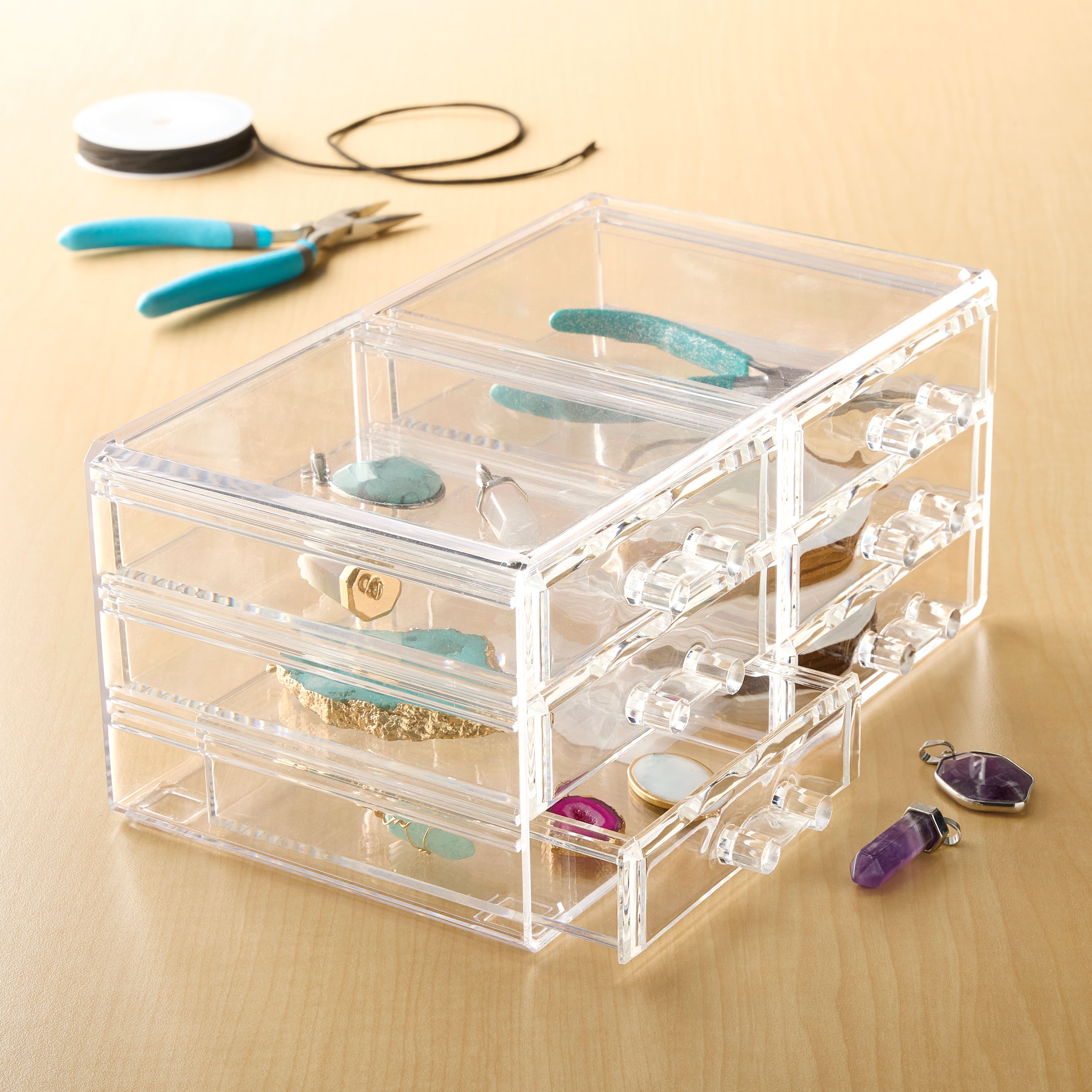 Cecilia Tech 9&#x22; Clear Stackable 6-Drawer Jewelry Box