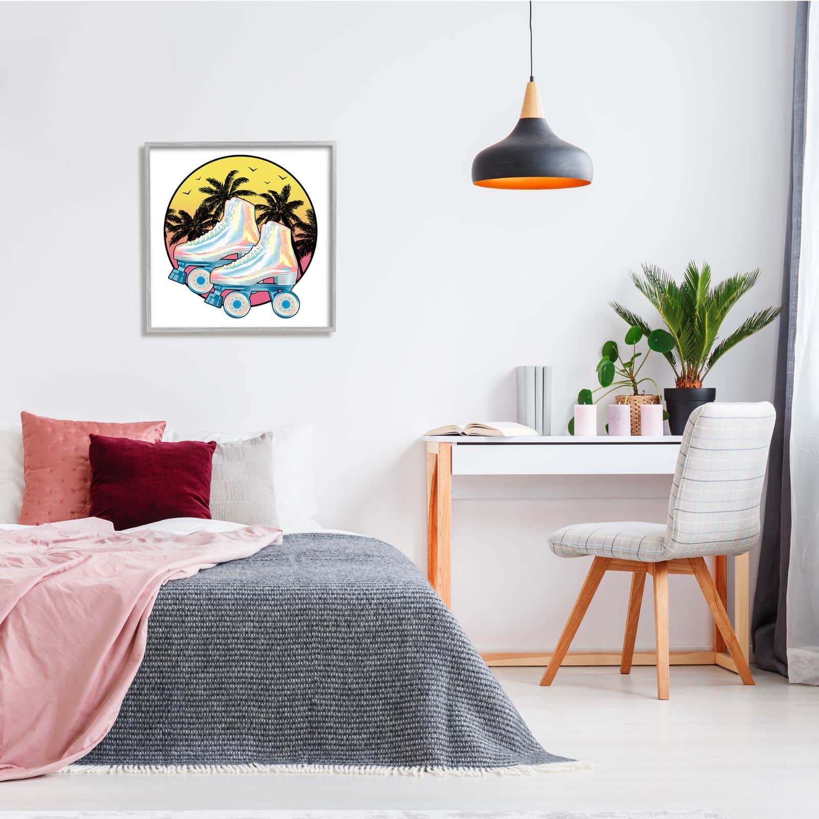 Stupell Industries Retro Tropical Summer Sky Vintage Roller Skating Derby Framed Wall Art