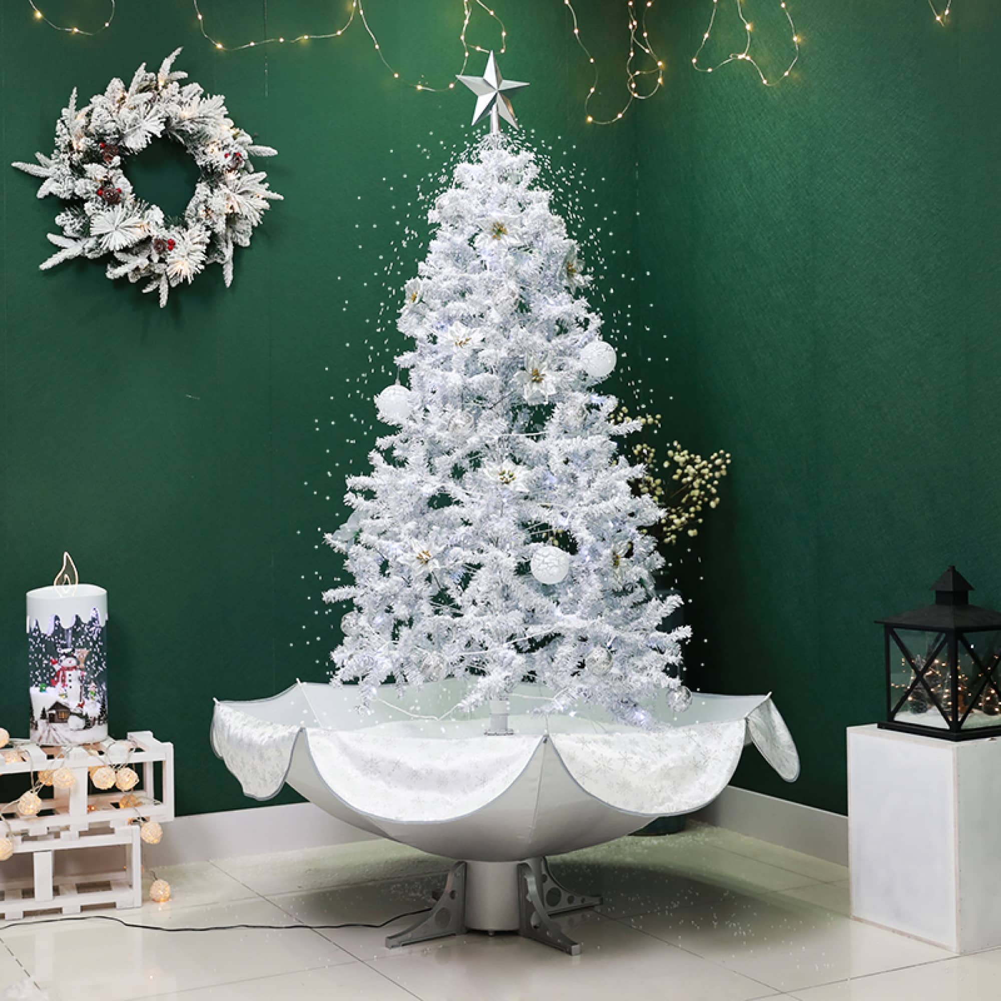 6ft. Pre-Lit Musical Snowing Artificial Tinsel Christmas Tree, White LED Lights