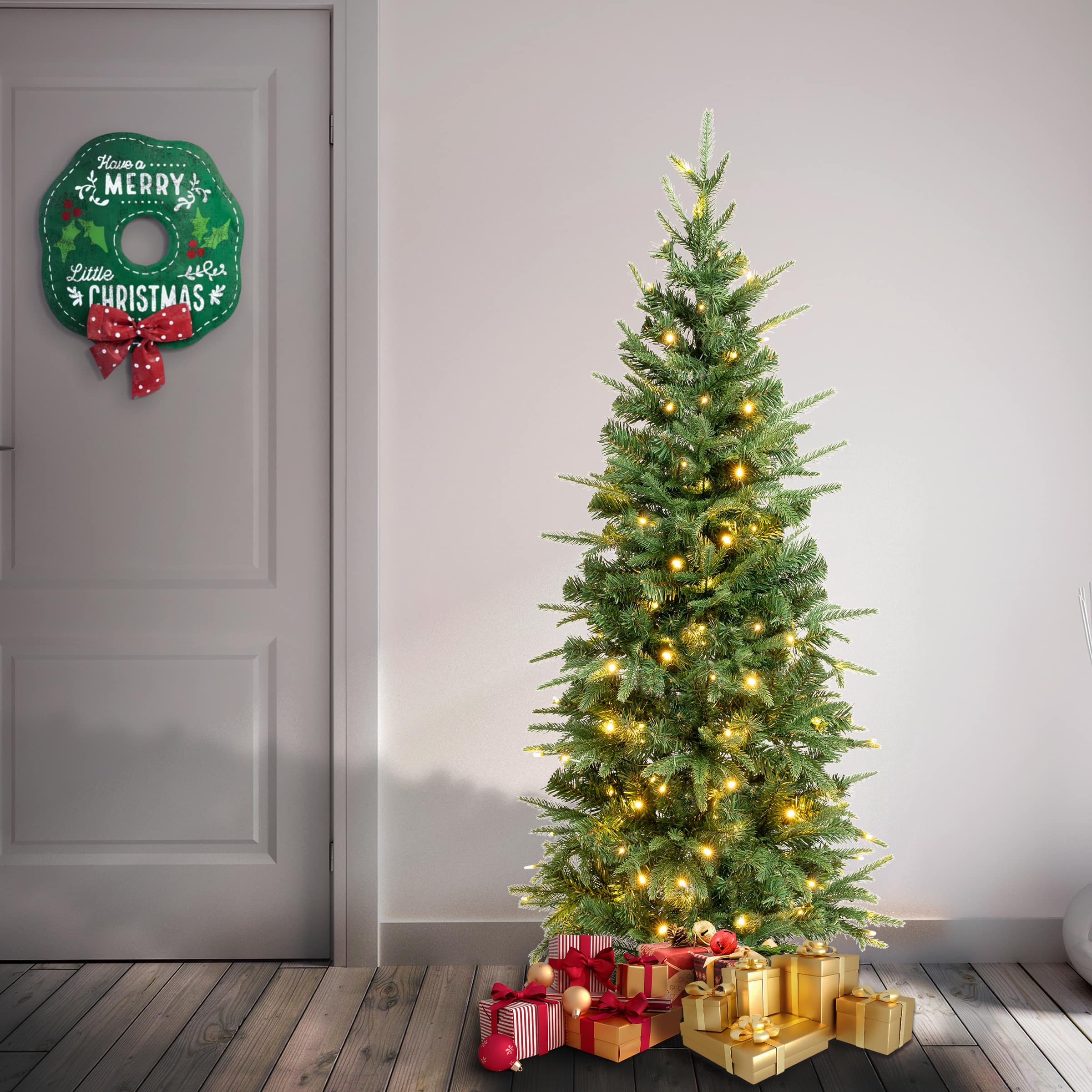 4.5ft. Pre-Lit Feel-Real® Duxbury Slim Artificial Christmas Tree, Warm White LED Lights
