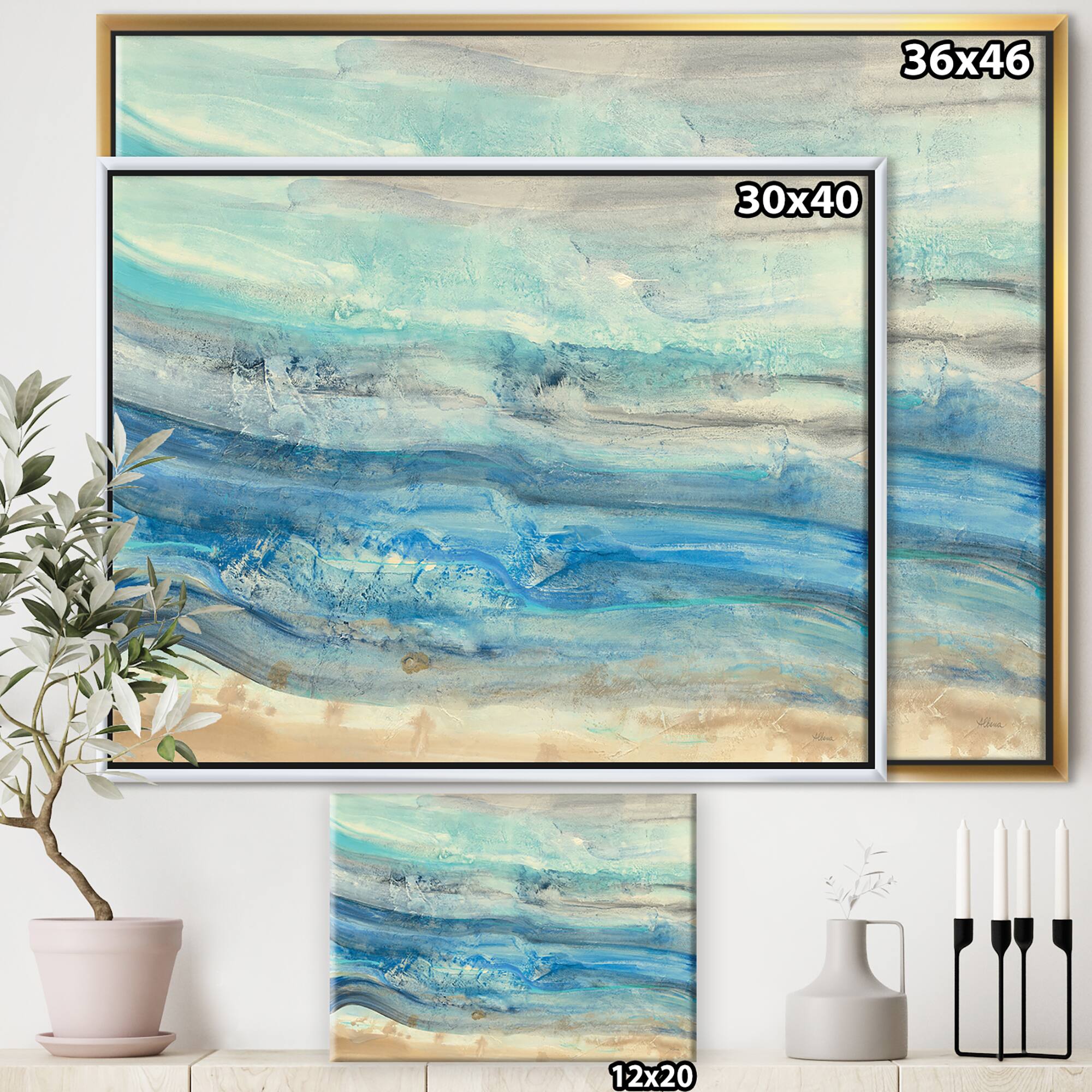 Designart - Ocean Mineral Waves - Nautical &#x26; Coastal Canvas in Gold Frame