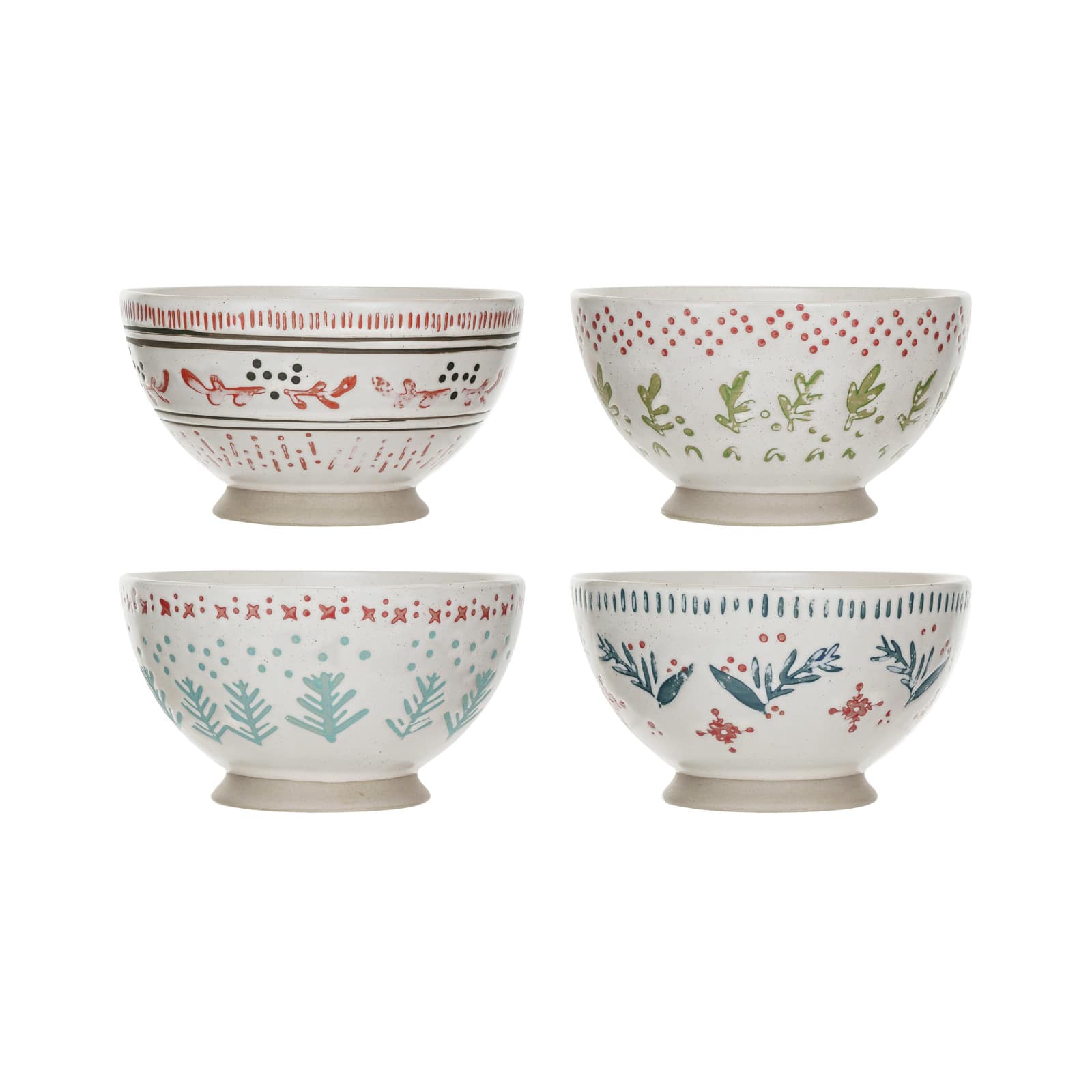 Hello Honey® 5.5" Multicolor Hand-Stamped Stoneware Footed Bowl with Wax Relief Pattern Set